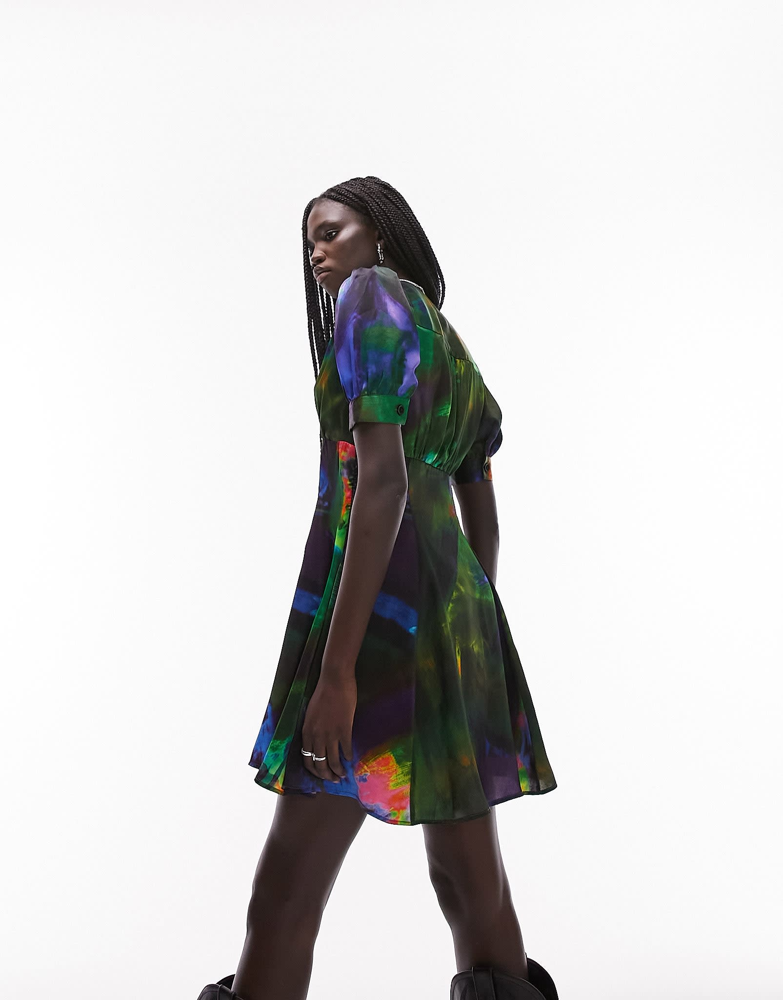 Topshop satin mini tea dress in abstract print - ASOS Sample Sale