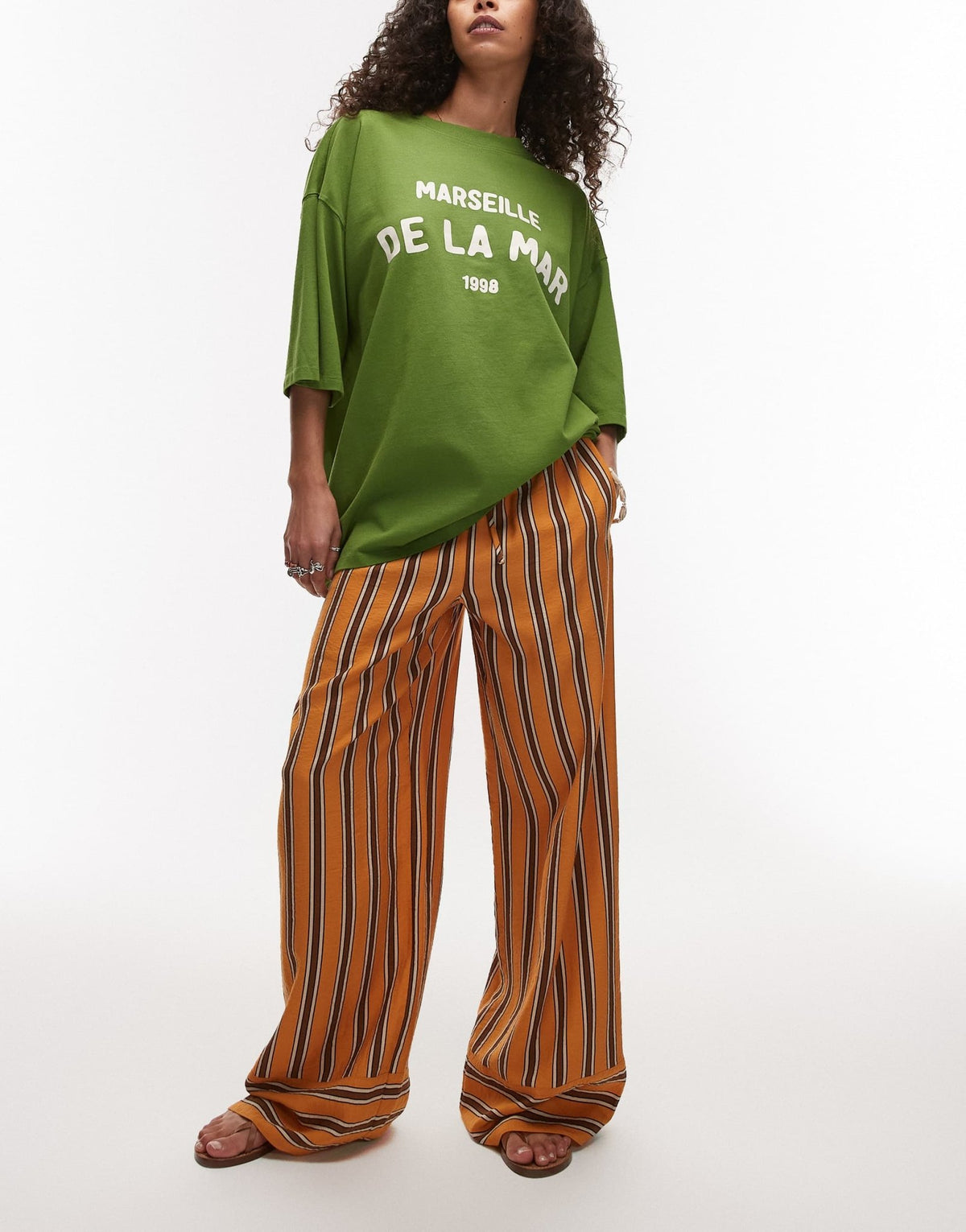 Topshop satin orange and choc stripe straight leg in orange - ASOS Sample Sale