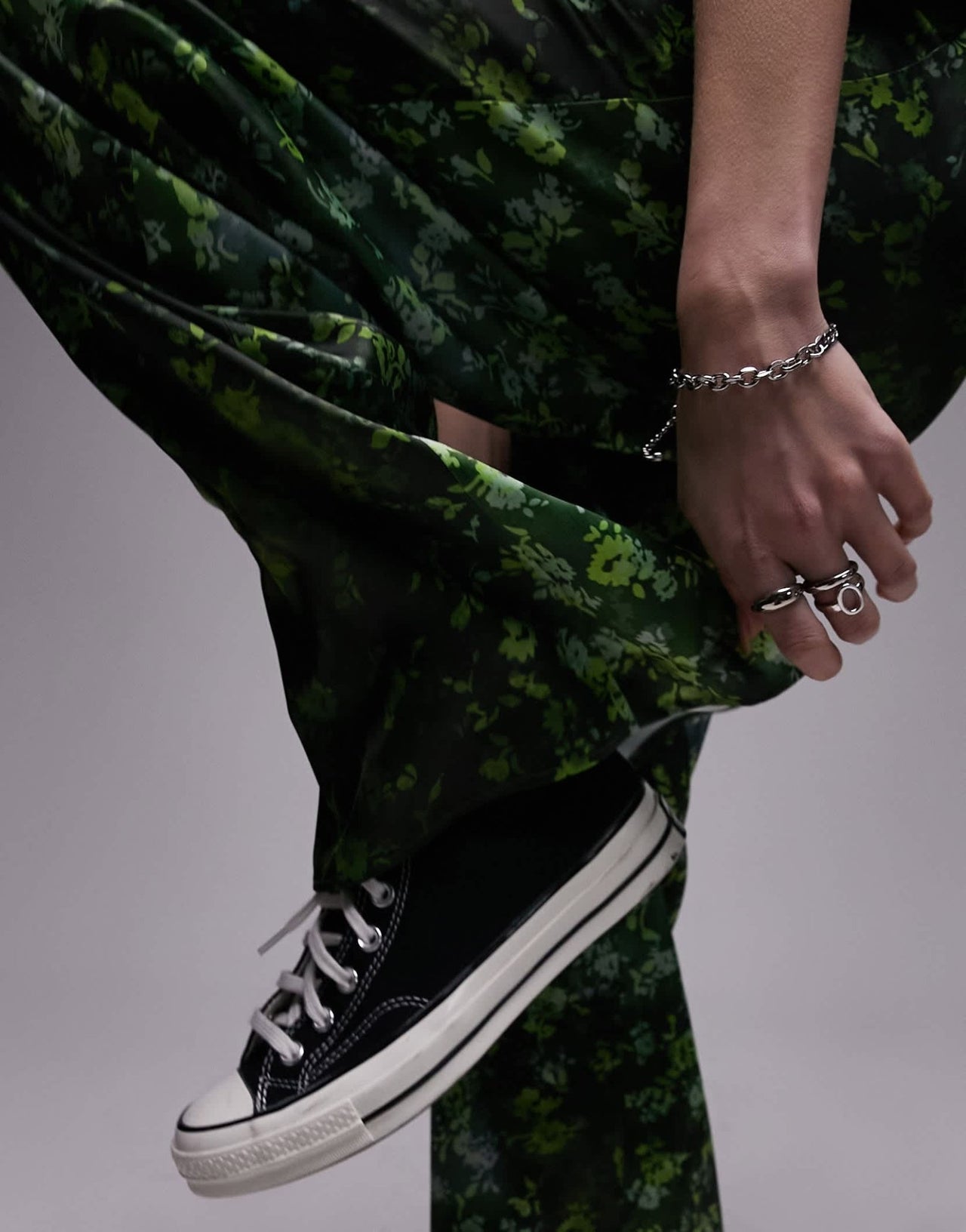 Topshop satin print wide leg pull on trouser in green - ASOS Sample Sale