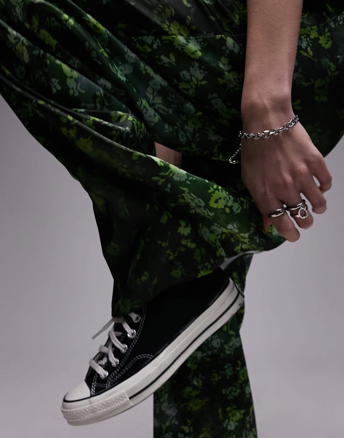 Topshop satin print wide leg pull on trouser in green - ASOS Sample Sale