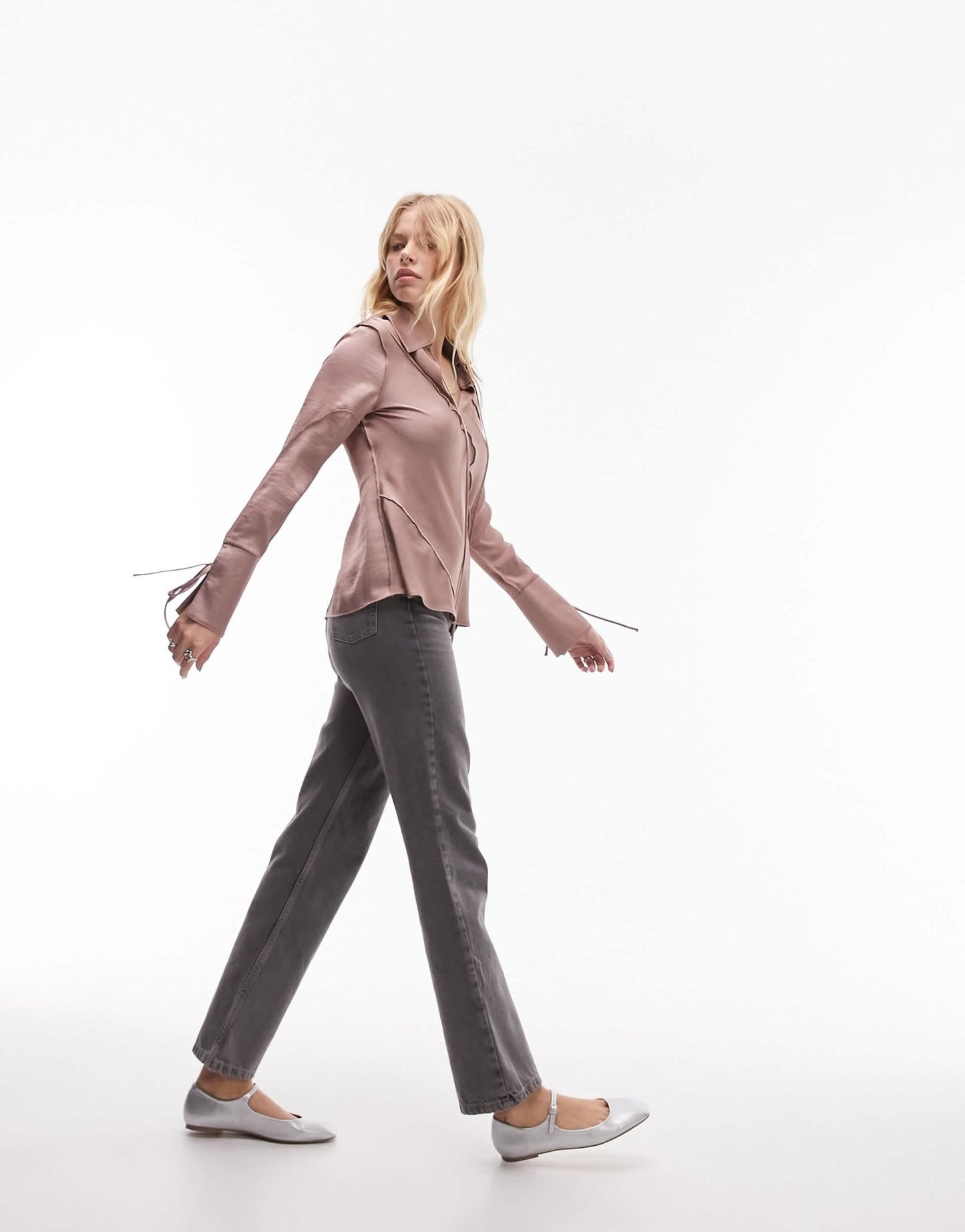 Topshop satin raw edge top in dusky lilac - ASOS Sample Sale