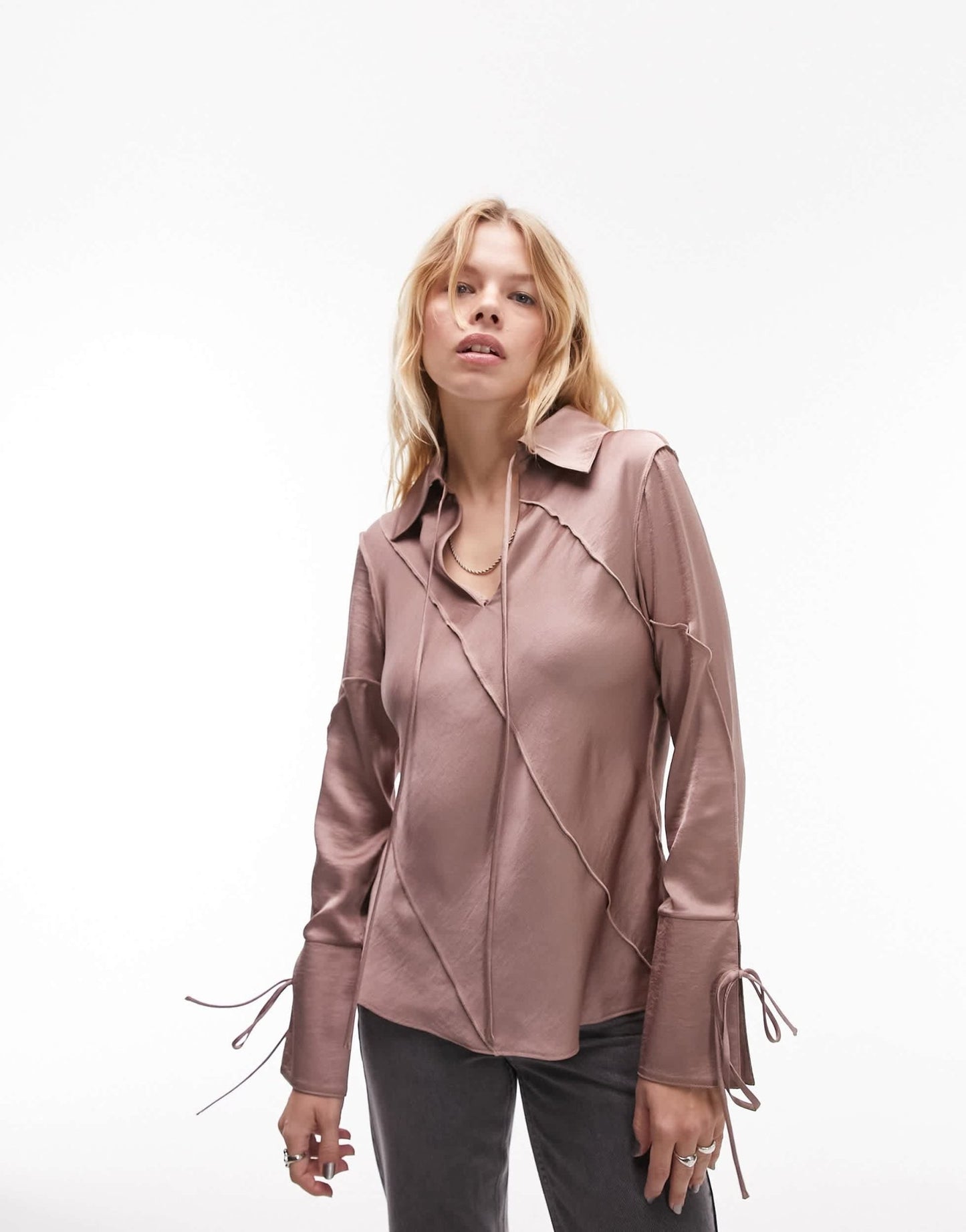 Topshop satin raw edge top in dusky lilac - ASOS Sample Sale
