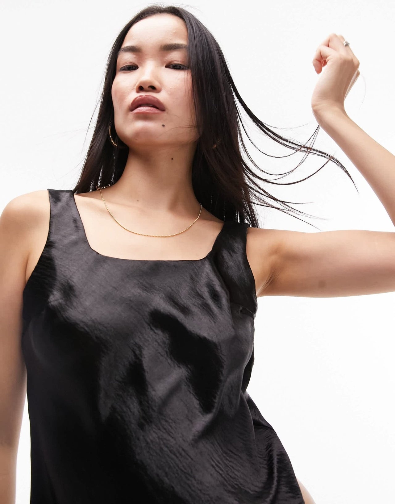 Topshop satin square neck cami in black - ASOS Sample Sale
