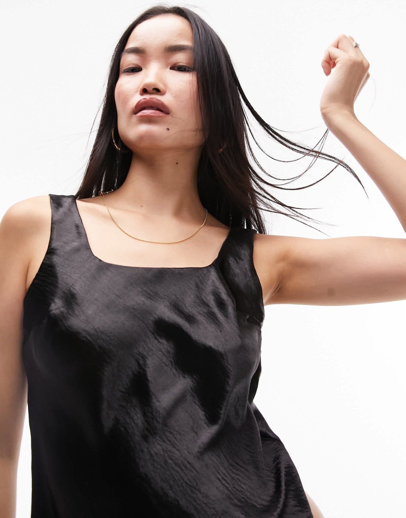 Topshop satin square neck cami in black - ASOS Sample Sale