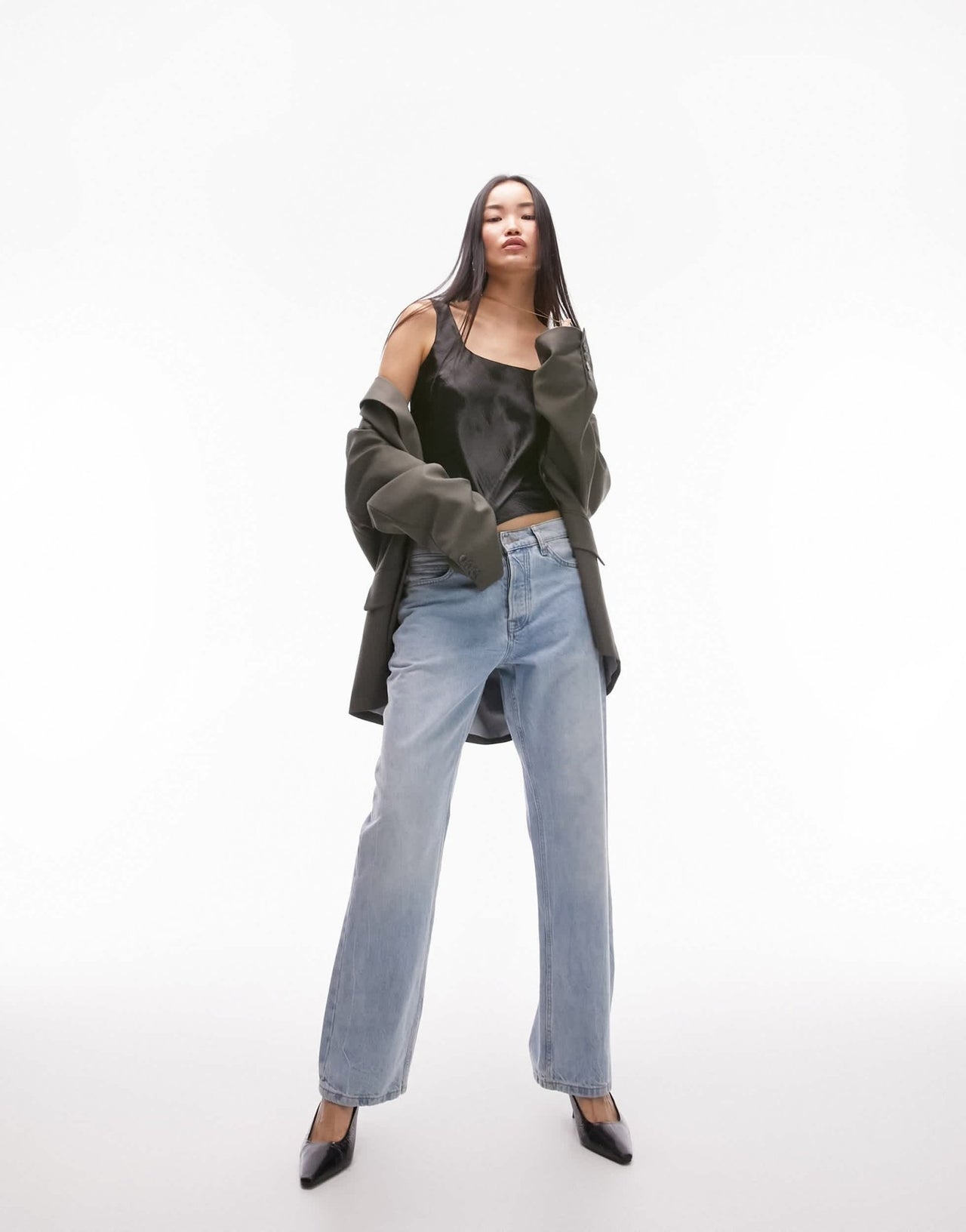 Topshop satin square neck cami in black - ASOS Sample Sale