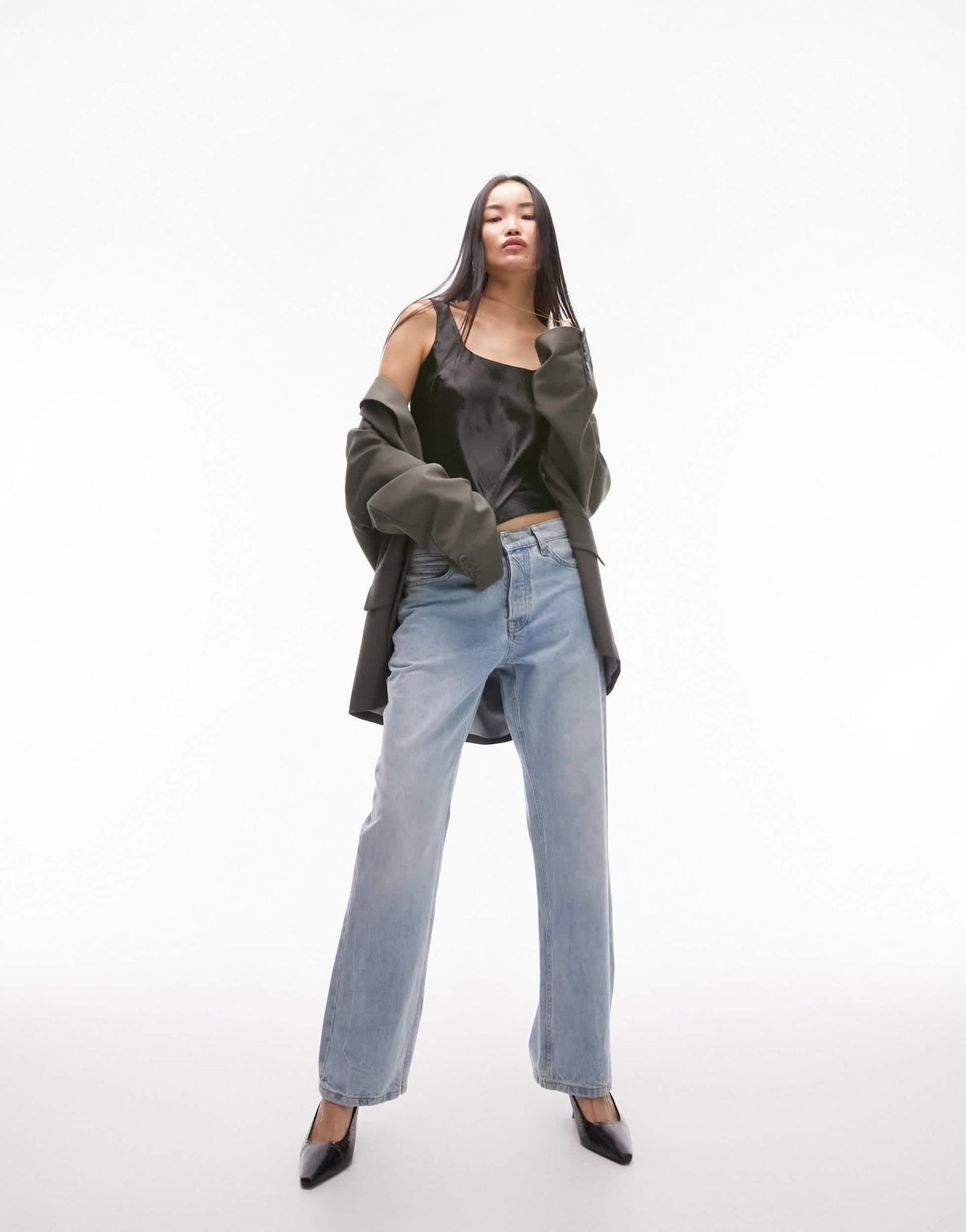 Topshop satin square neck cami in black - ASOS Sample Sale