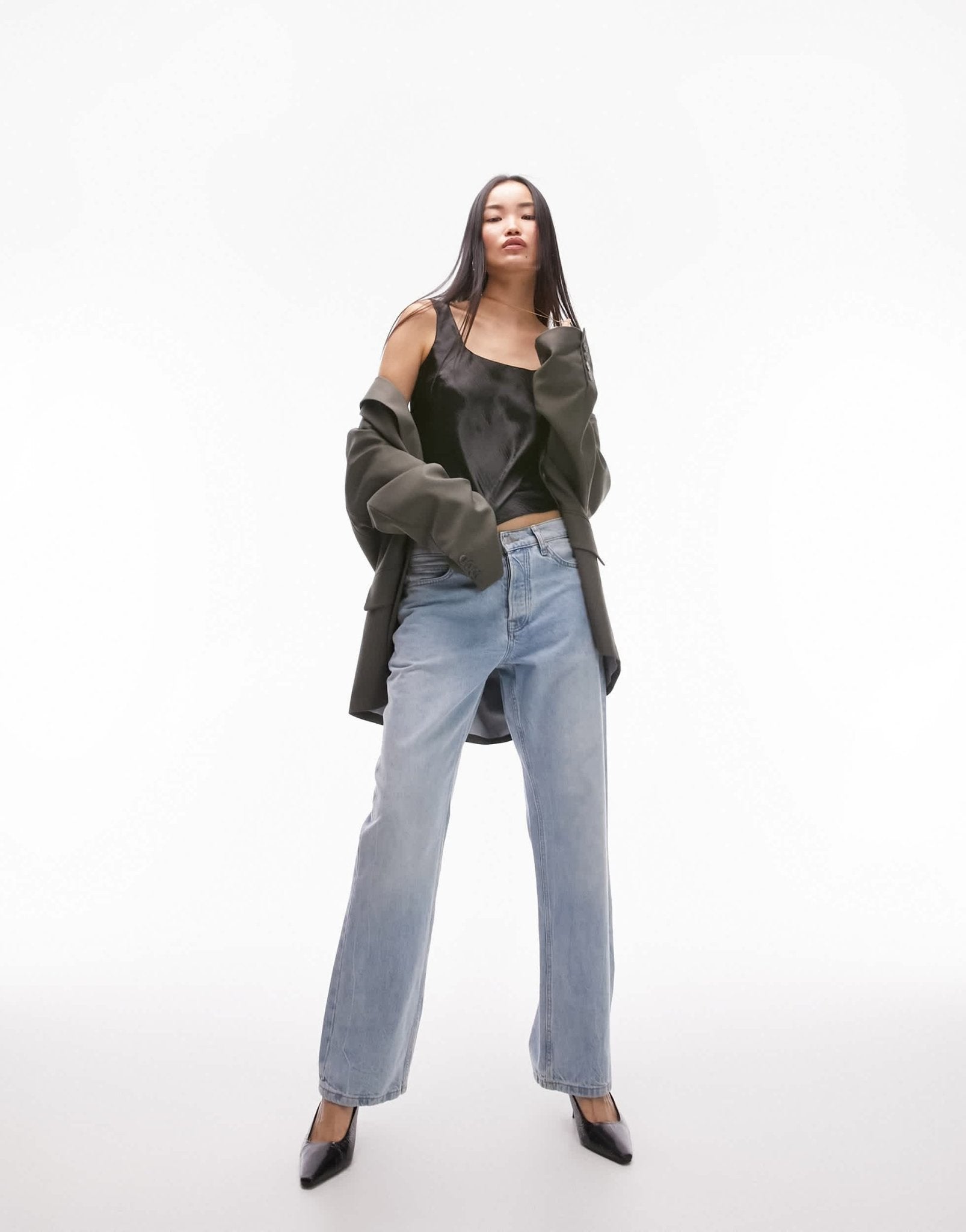Topshop satin square neck cami in black - ASOS Sample Sale