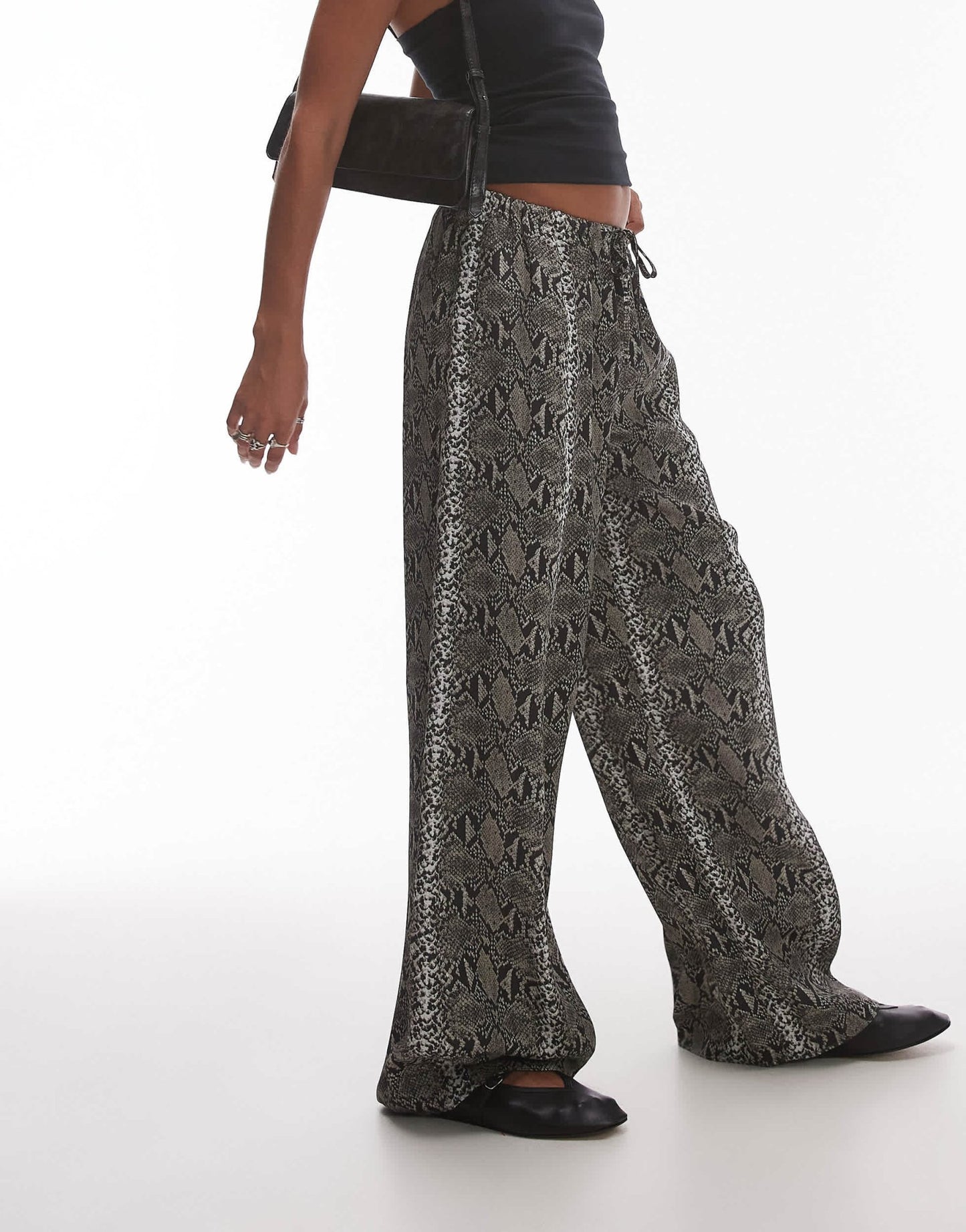Topshop satin wide leg trouser with tie waist in snake - ASOS Sample Sale