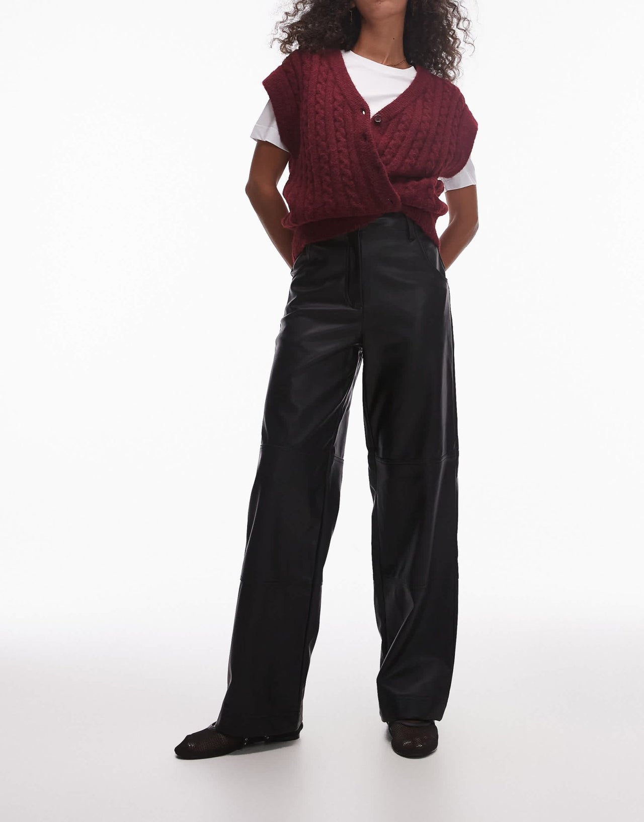 Topshop seam detail straight leg faux leather trouser in black - ASOS Sample Sale