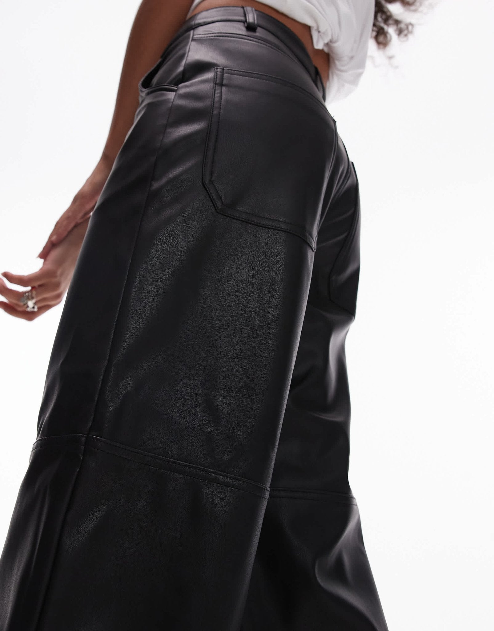 Topshop seam detail straight leg faux leather trouser in black - ASOS Sample Sale