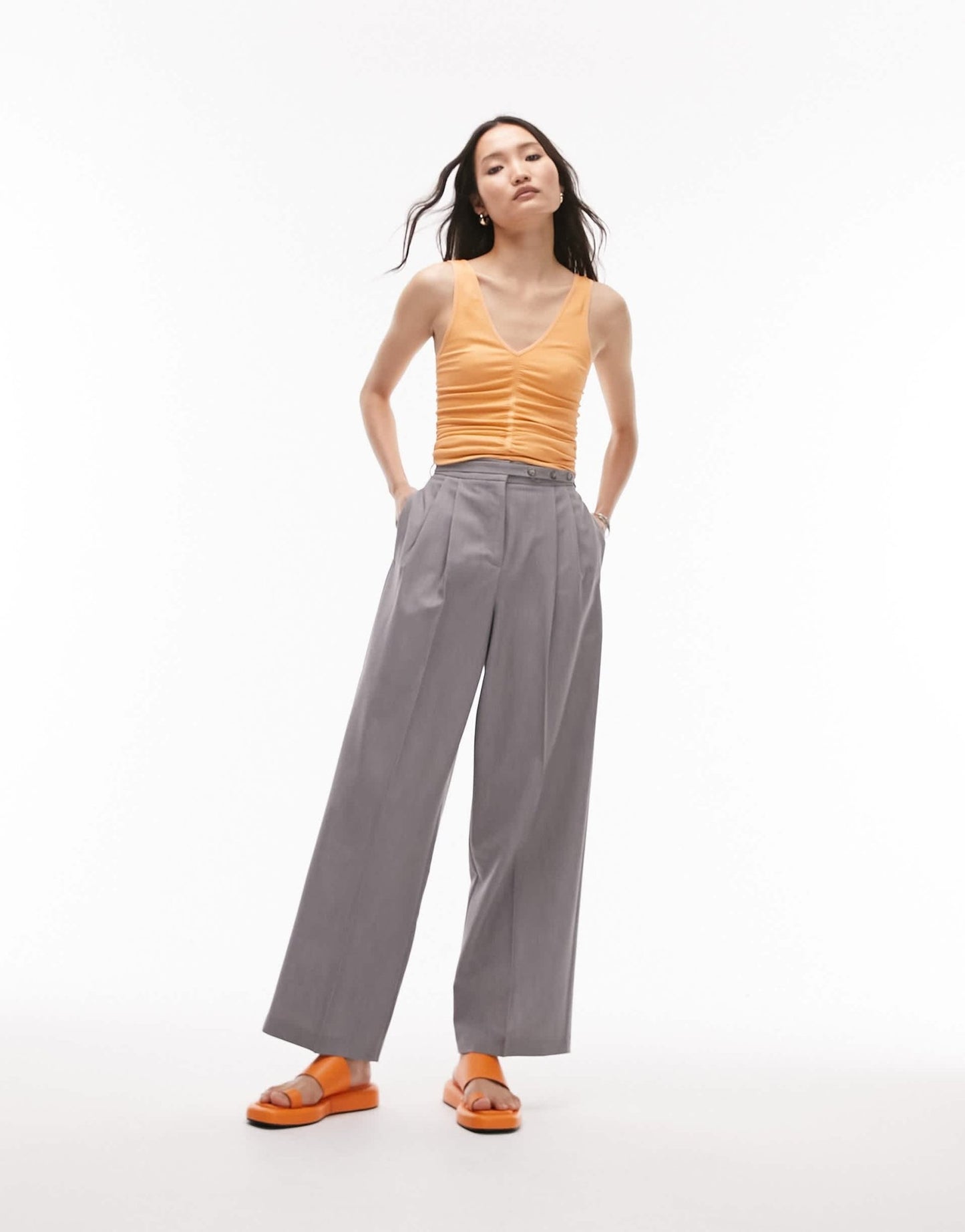 Topshop seamless ruched v neck vest in orange - ASOS Sample Sale