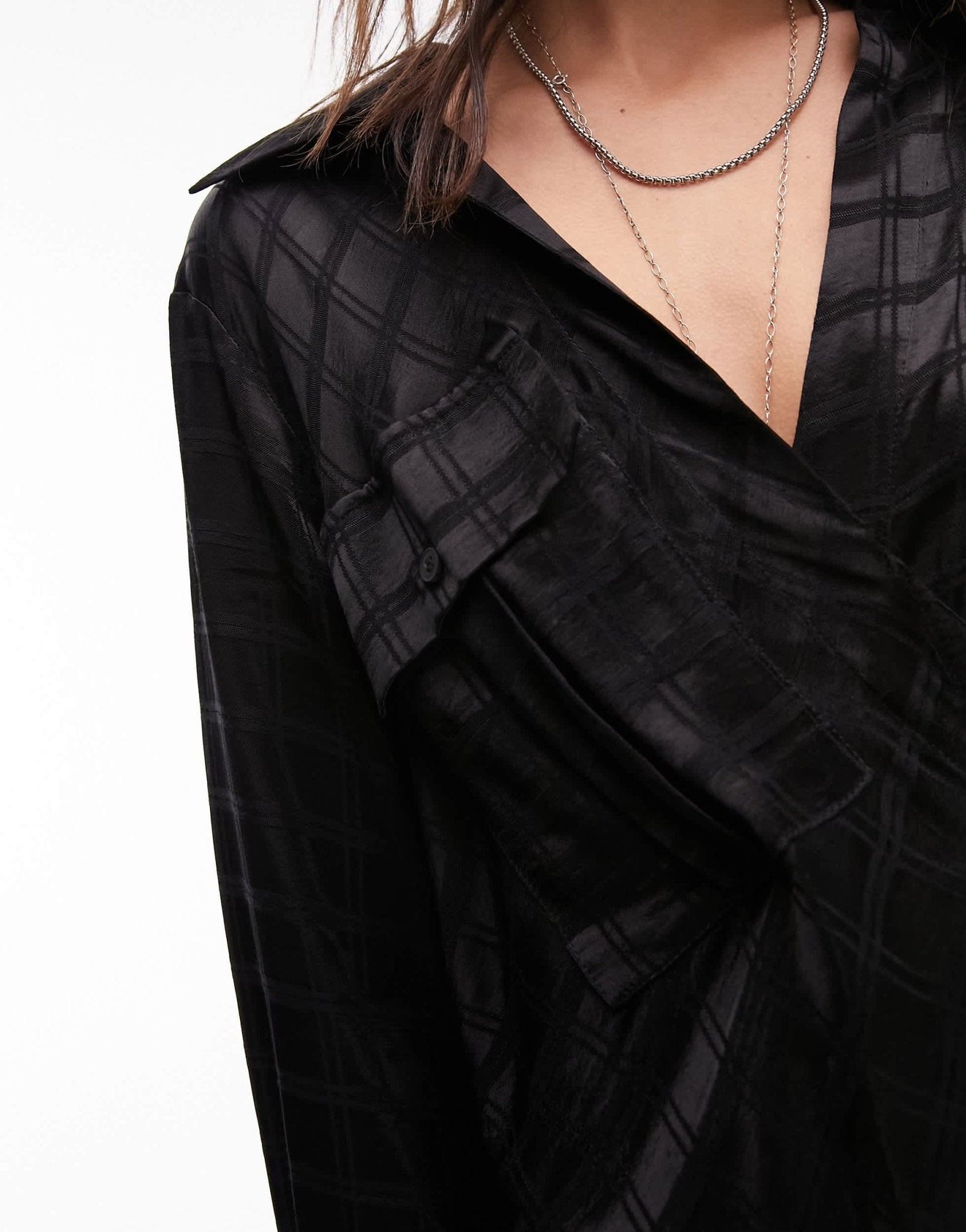 Topshop self check satin shirt in black - ASOS Sample Sale