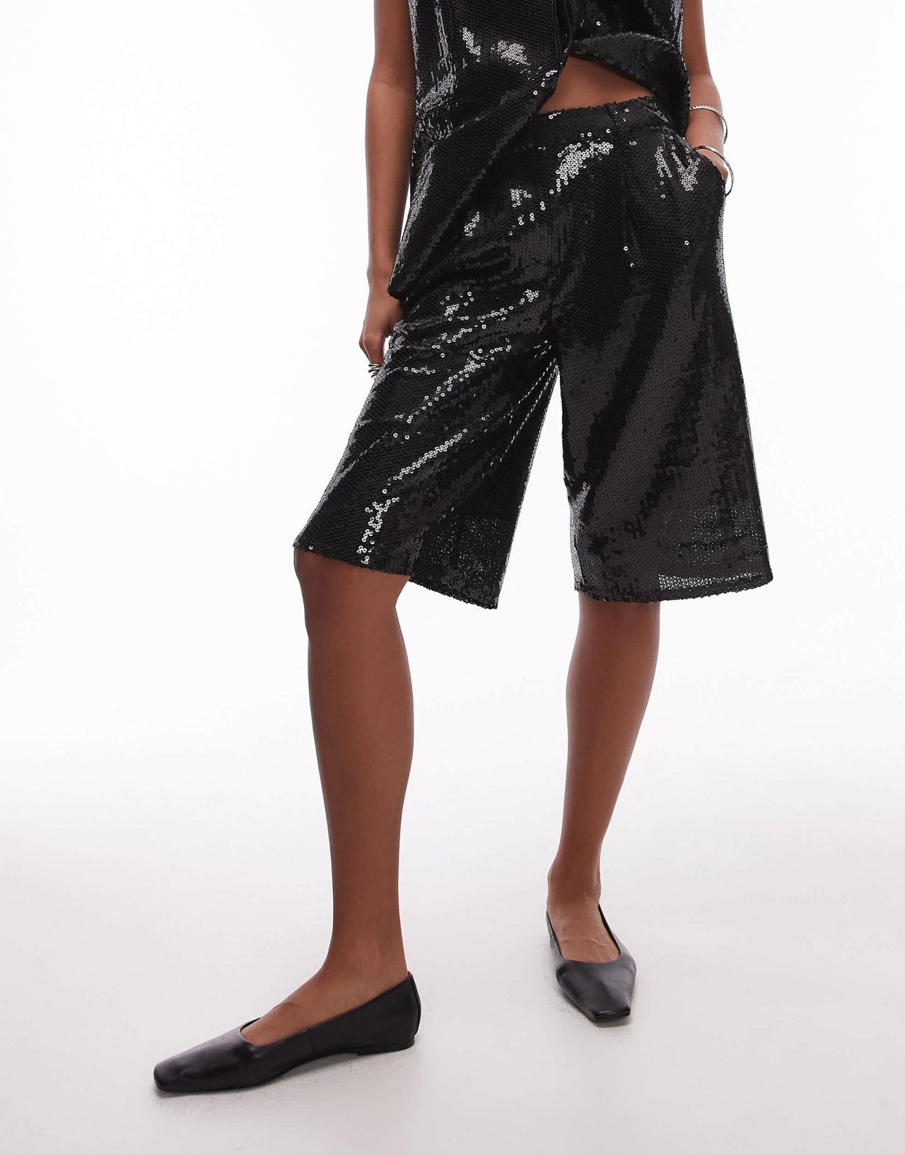 Topshop sequin co ord awkward short in black BLACK - ASOS Sample Sale
