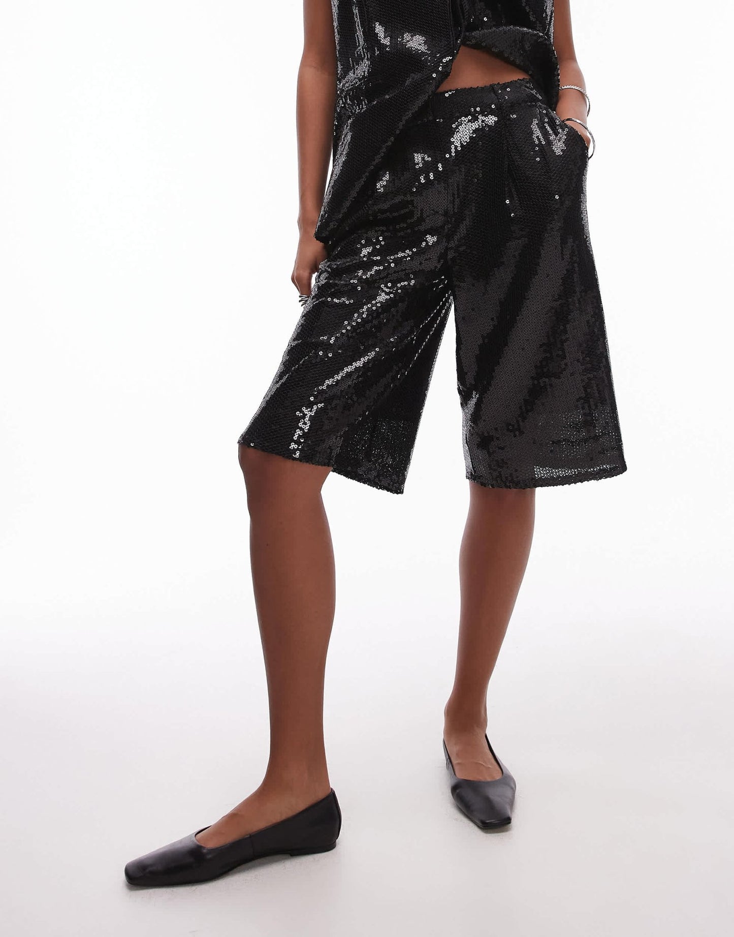 Topshop sequin co ord awkward short in black BLACK - ASOS Sample Sale