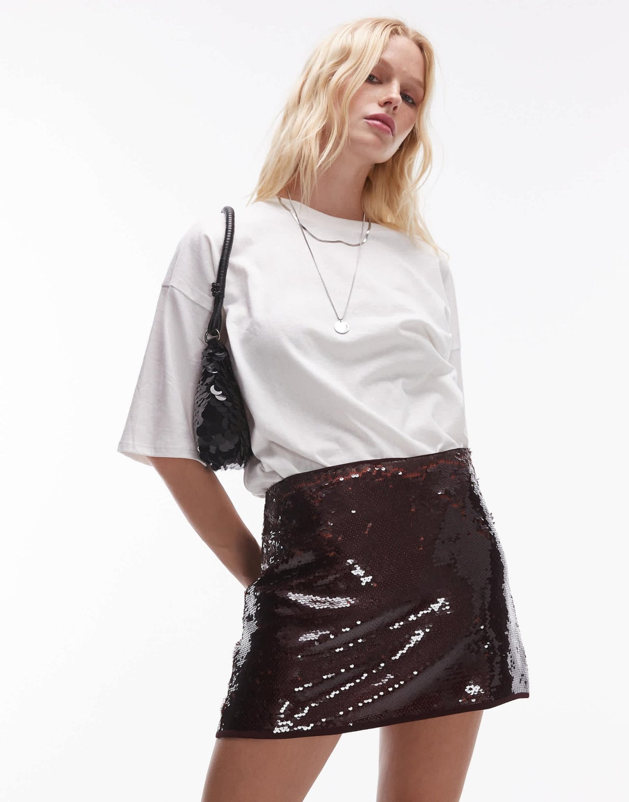 Topshop sequin micro mini in burgundy - ASOS Sample Sale