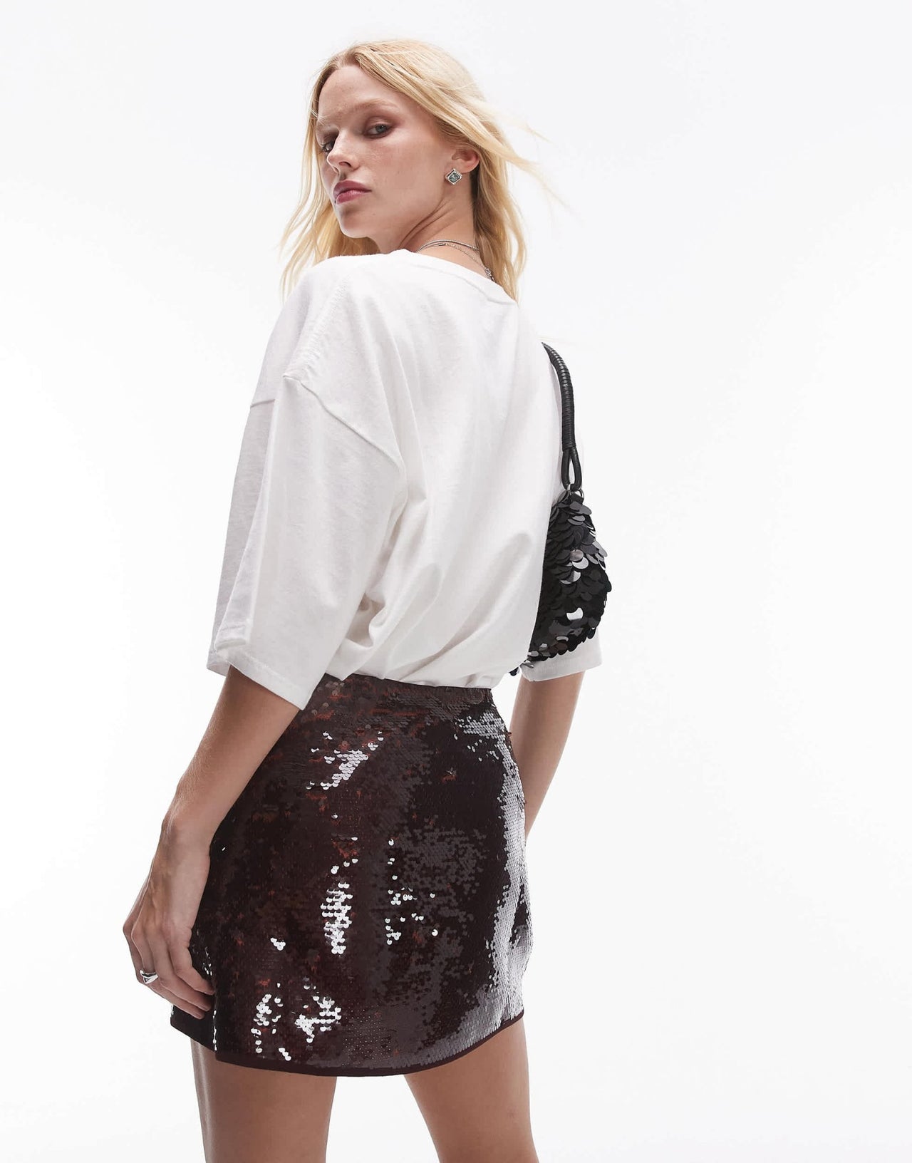 Topshop sequin micro mini in burgundy - ASOS Sample Sale