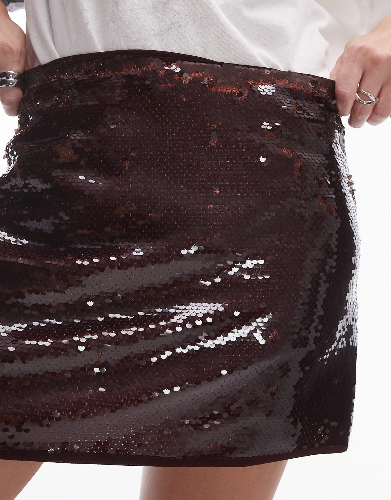 Topshop sequin micro mini in burgundy - ASOS Sample Sale
