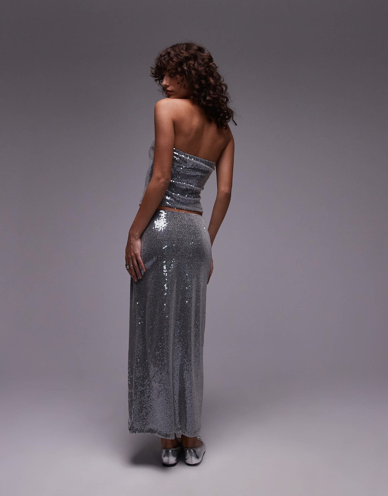 Topshop sequin midaxi skirt in gunmetal - ASOS Sample Sale