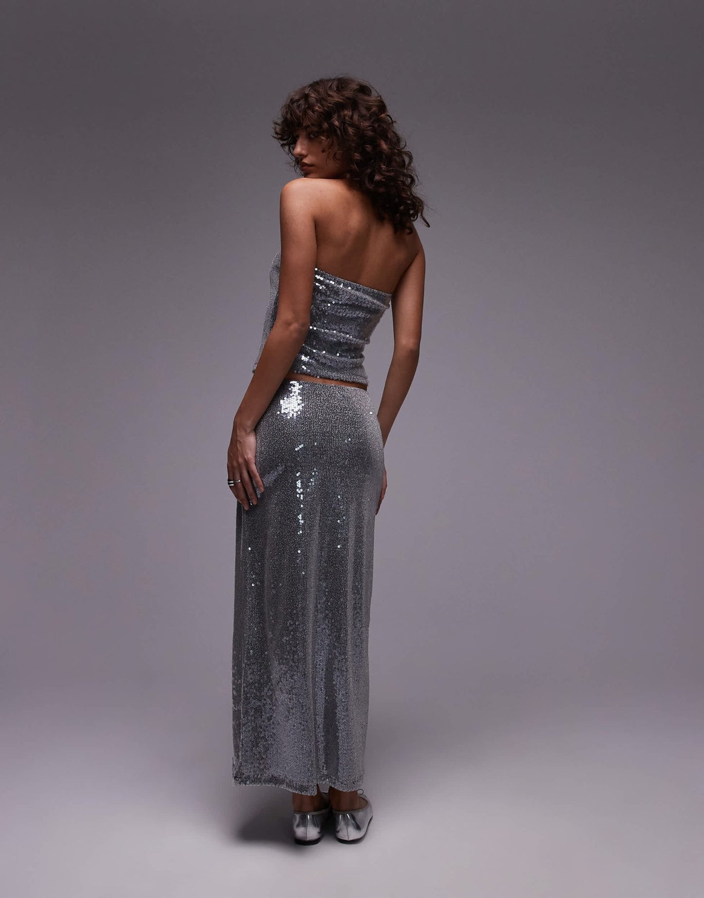 Topshop sequin midaxi skirt in gunmetal - ASOS Sample Sale