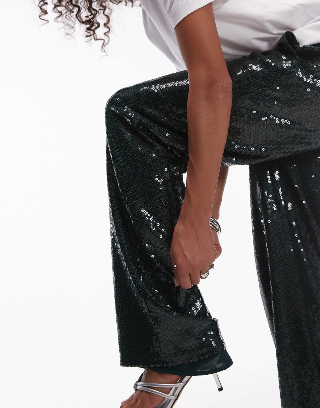Topshop sequin tailored trouser in green - ASOS Sample Sale