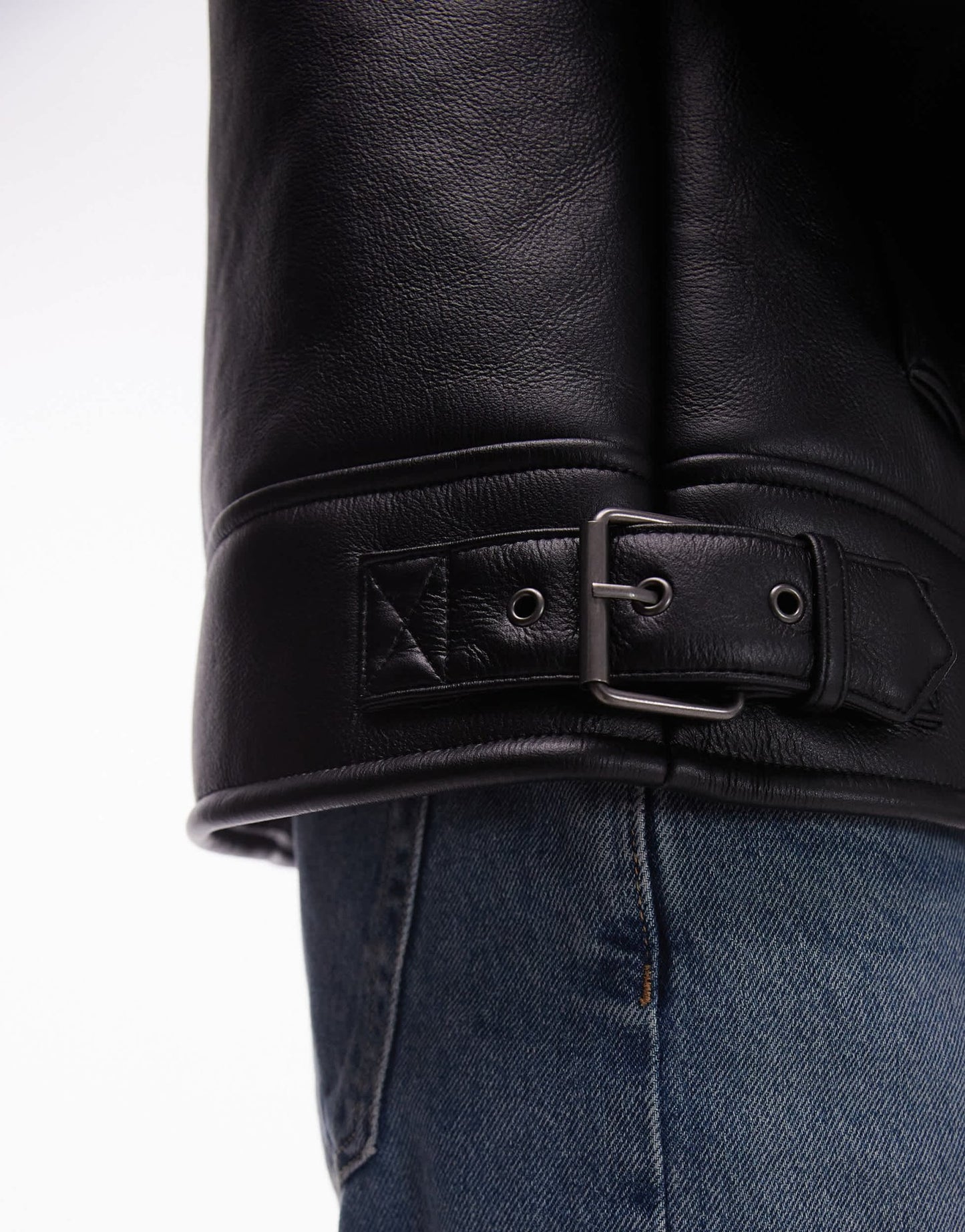 Topshop shearling aviator jacket in black and black - ASOS Sample Sale