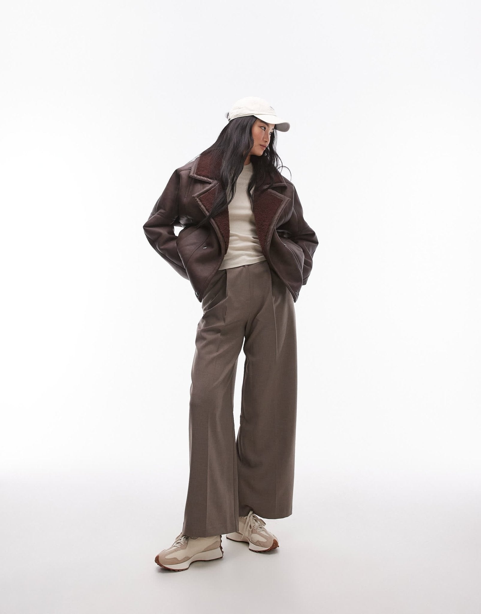 Topshop shearling jacket in burgundy - ASOS Sample Sale