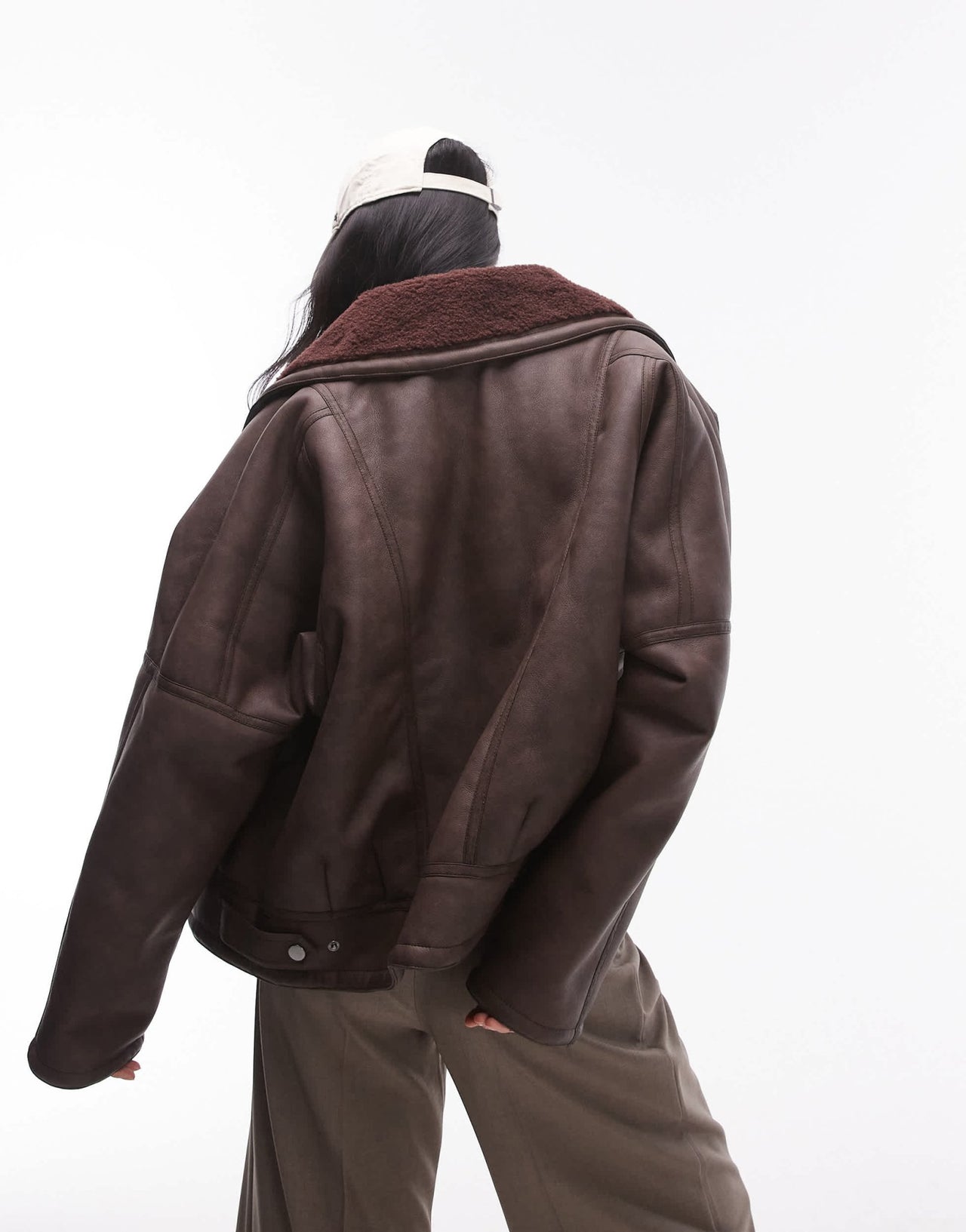 Topshop shearling jacket in burgundy - ASOS Sample Sale