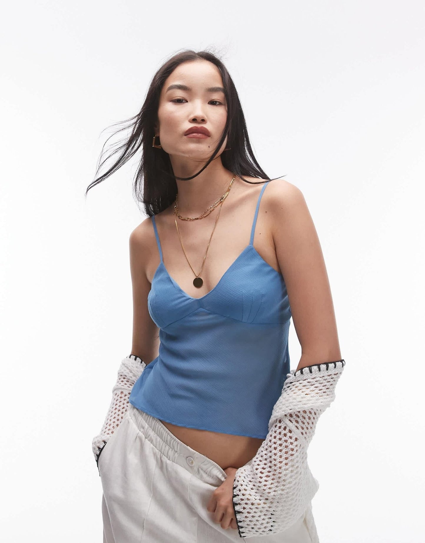 Topshop sheer cami in denim blue - ASOS Sample Sale