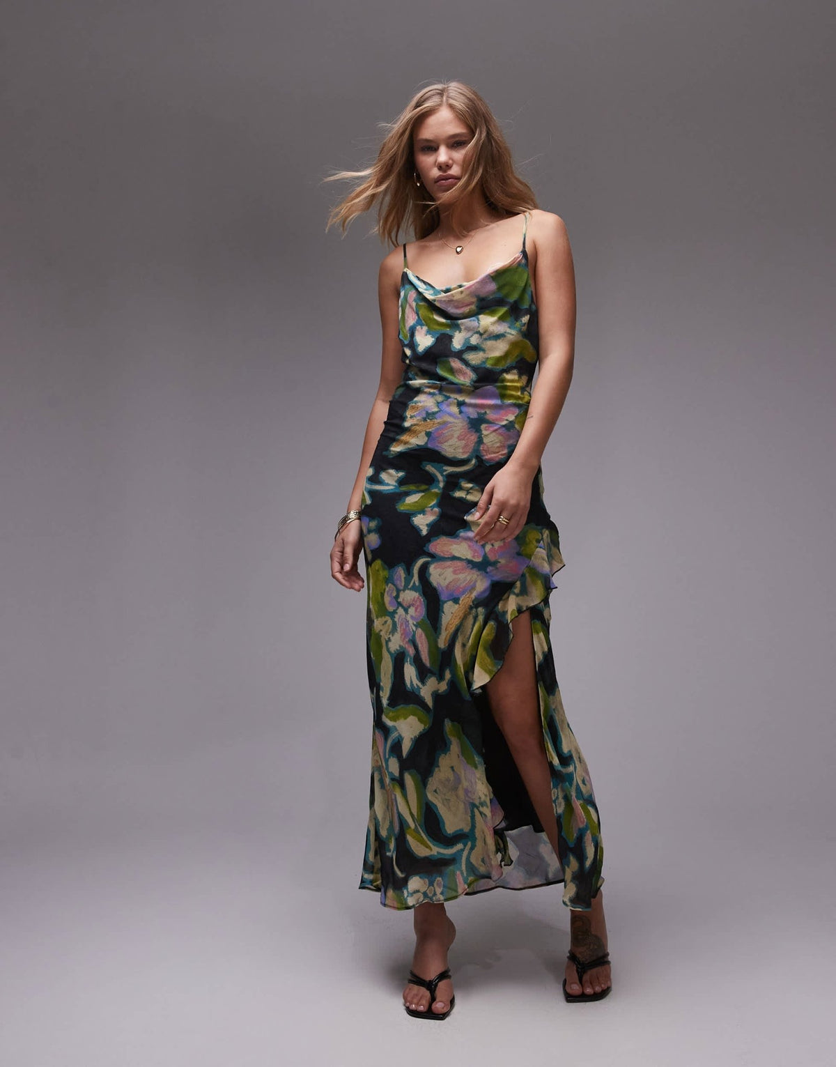 Topshop sheer drape midi dress in floral print - ASOS Sample Sale