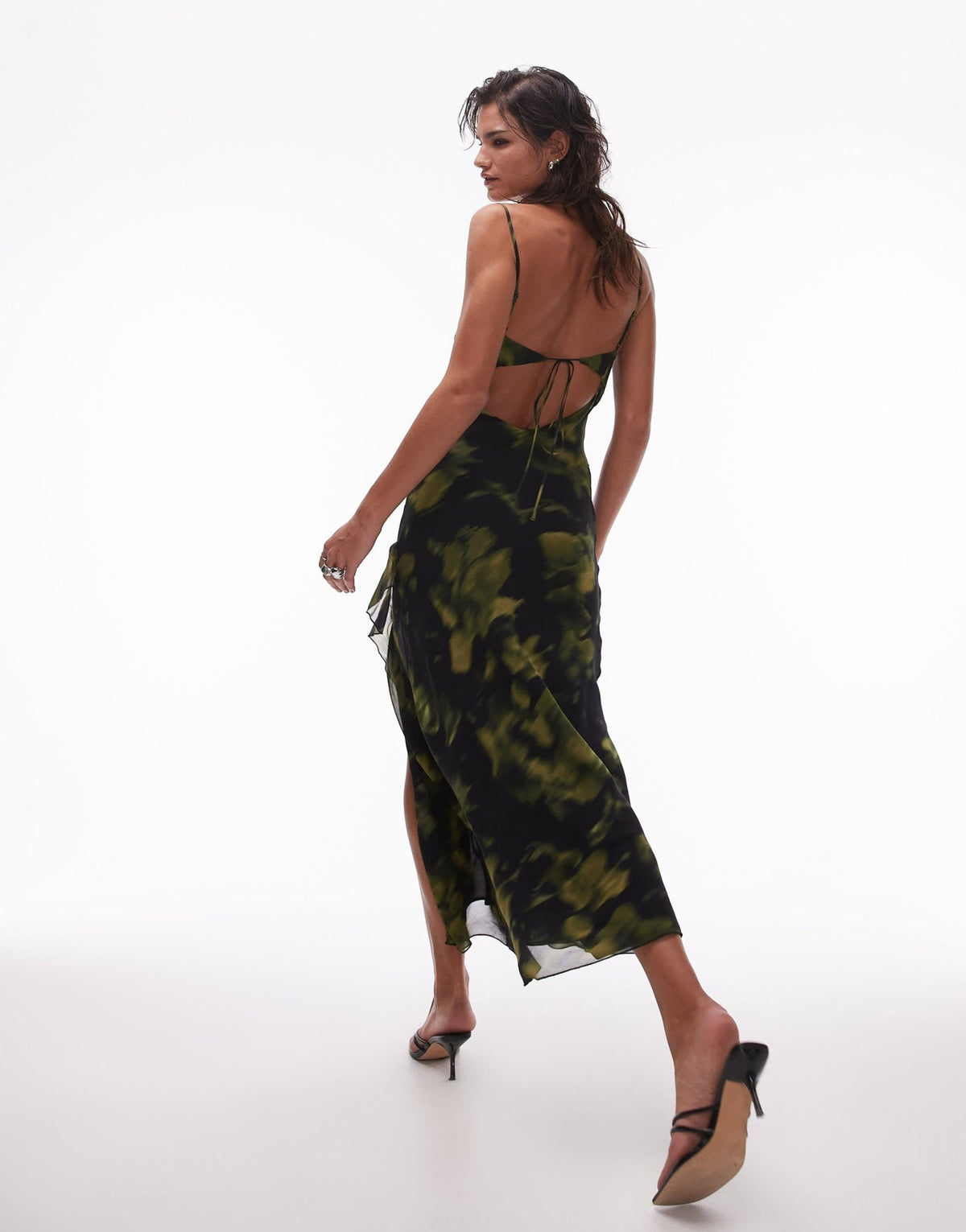 Topshop sheer drape midi dress in green blurred print - ASOS Sample Sale