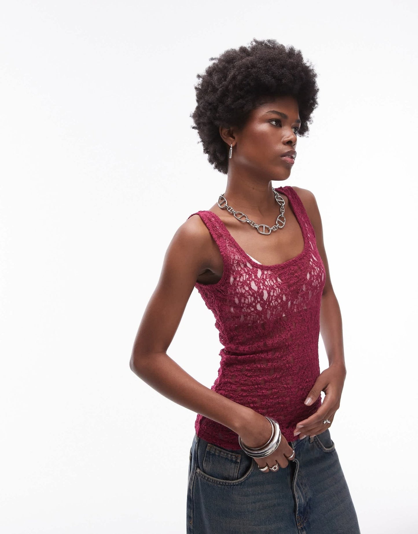 Topshop sheer lace vest in pink - ASOS Sample Sale