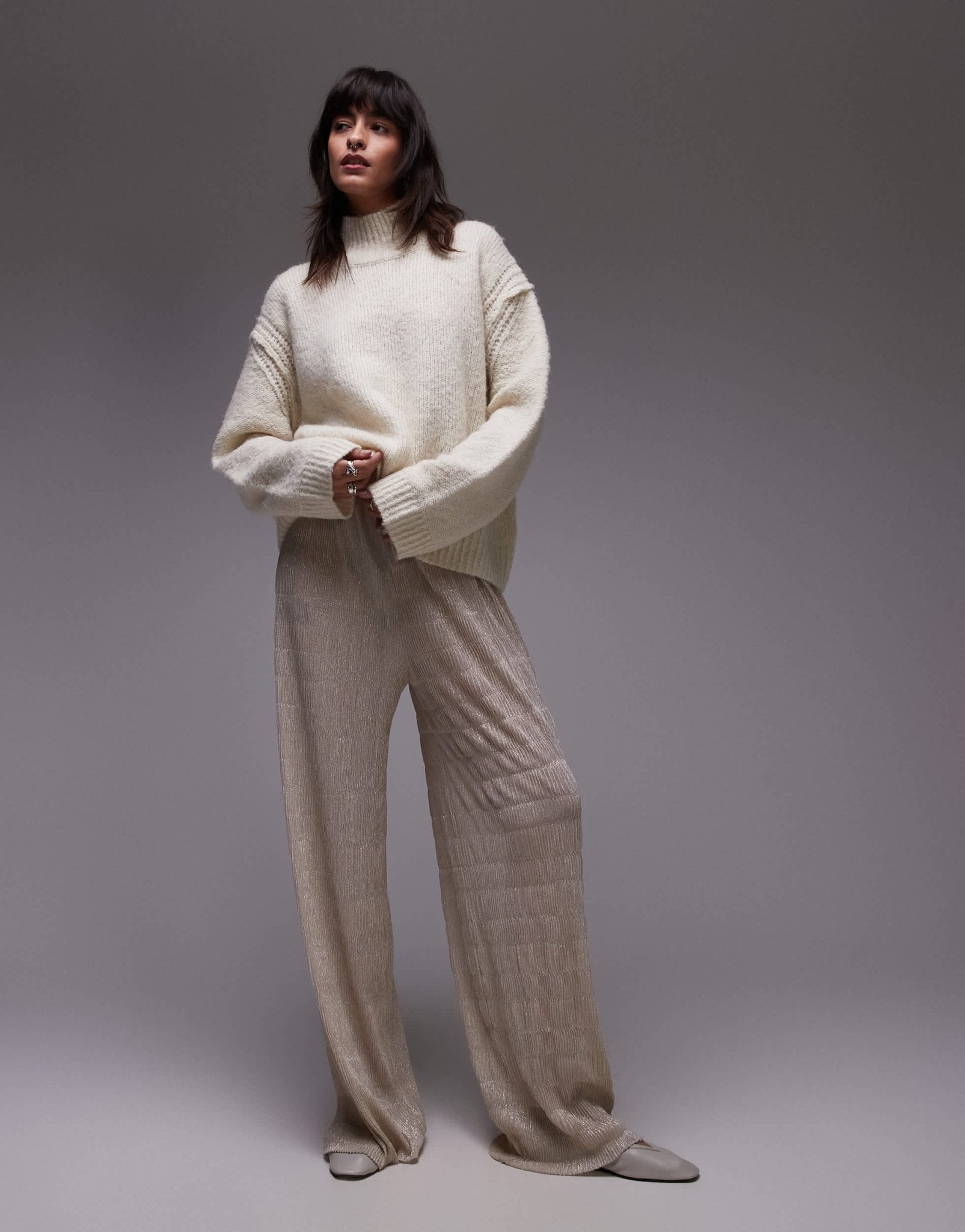Topshop sheer metallic crinkle trouser in gold - ASOS Sample Sale