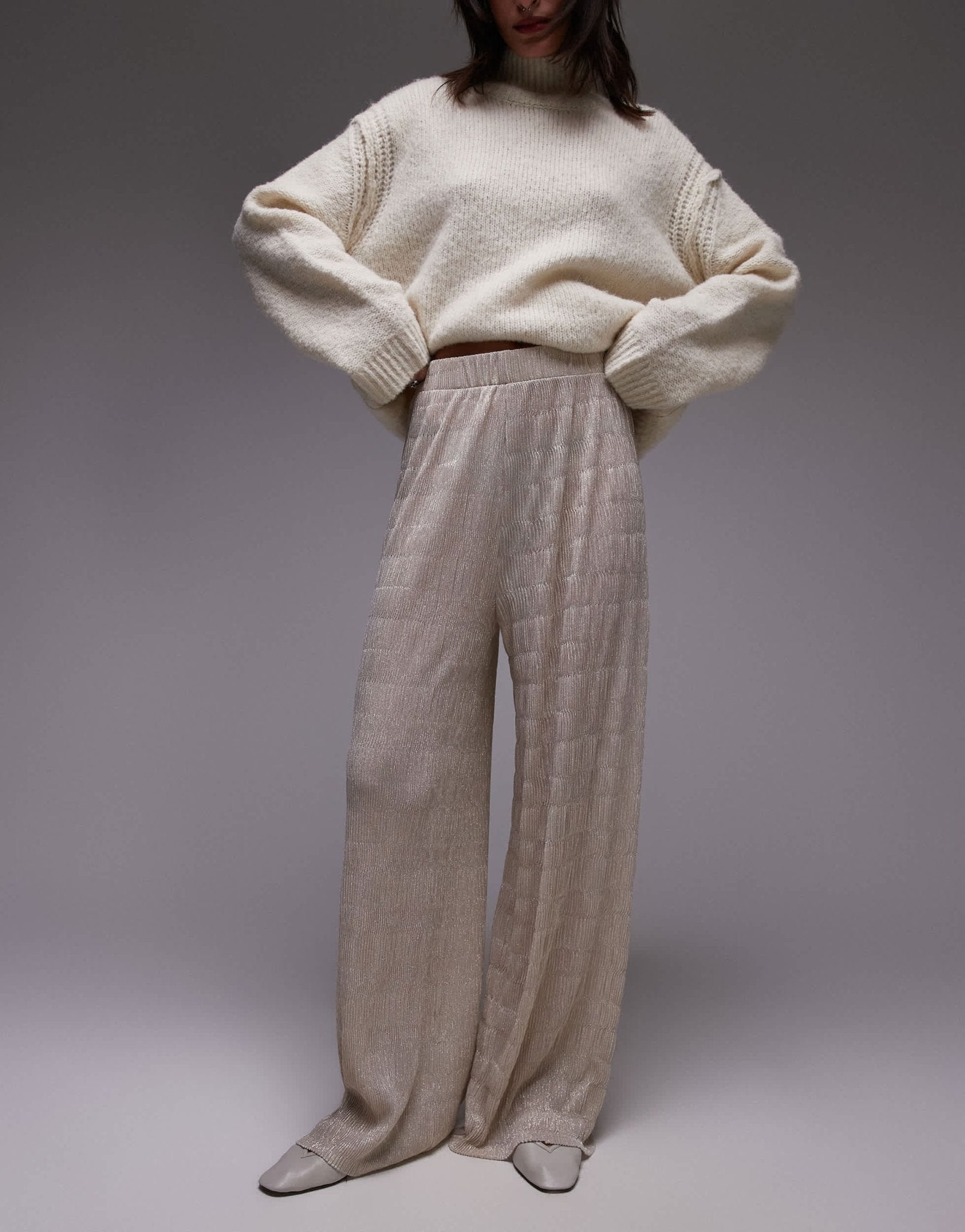 Topshop sheer metallic crinkle trouser in gold - ASOS Sample Sale