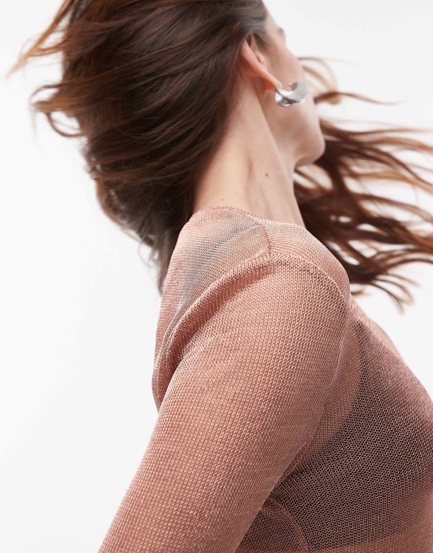 Topshop sheer metallic long sleeve top in rose gold - ASOS Sample Sale