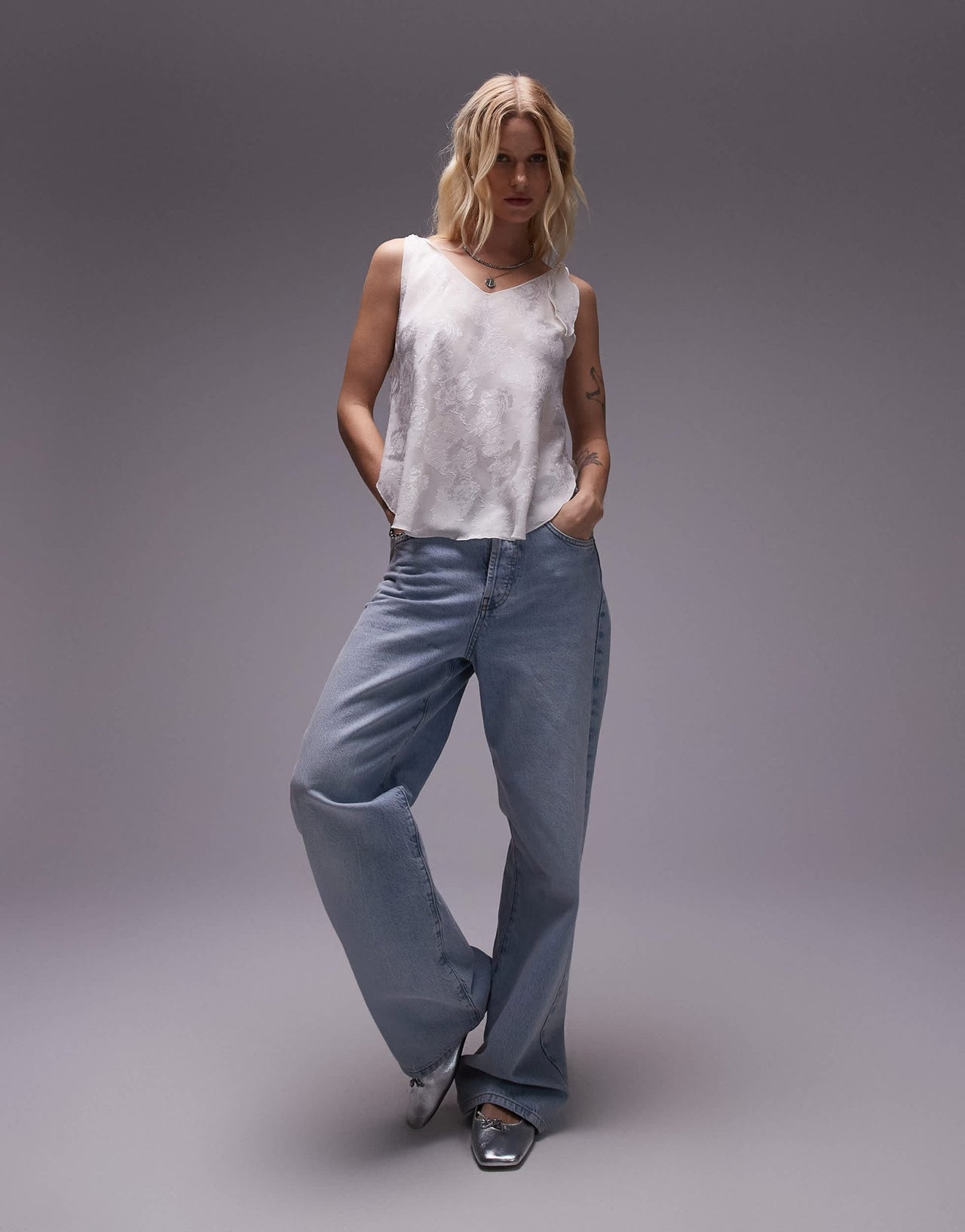 Topshop sheer scoop jacquard tie top in ivory - ASOS Sample Sale
