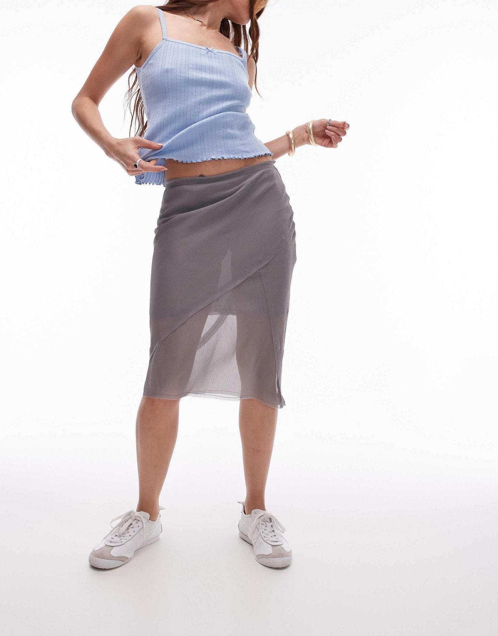 Topshop Sheer seamed 90s skirt in grey - ASOS Sample Sale