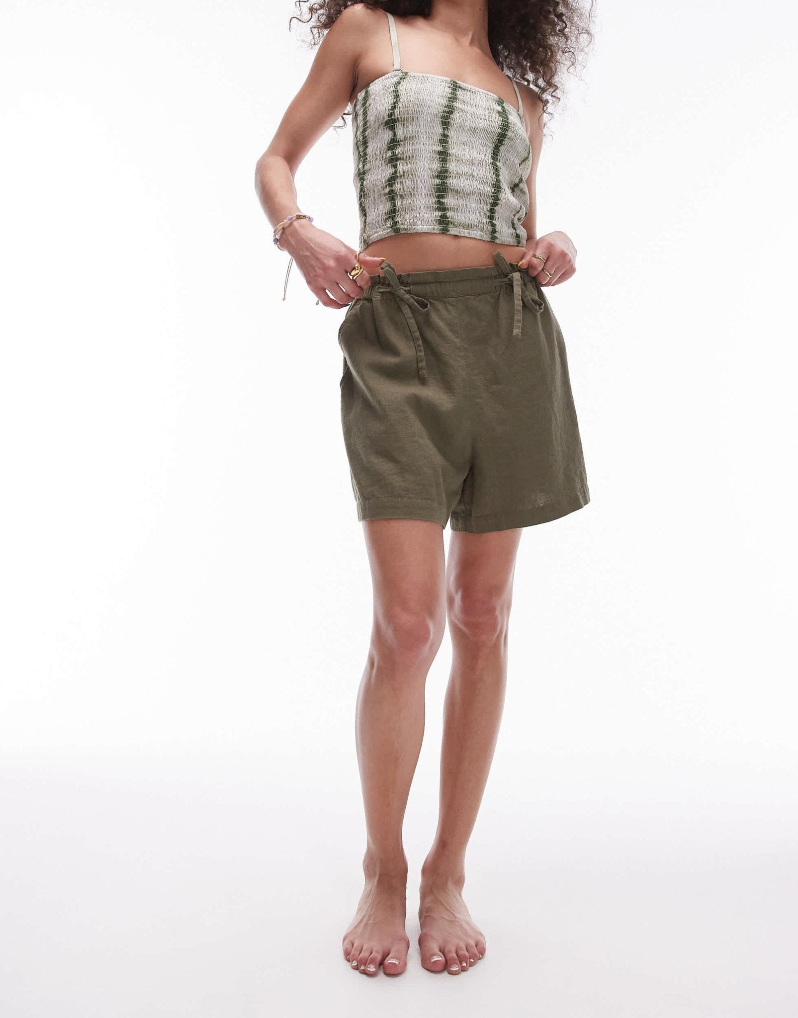 Topshop shirred bandeau top in green tie dye print - ASOS Sample Sale