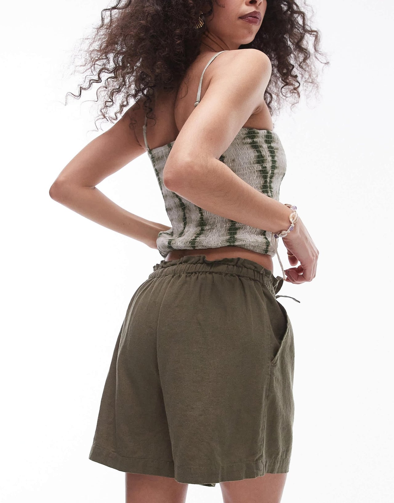 Topshop shirred bandeau top in green tie dye print - ASOS Sample Sale
