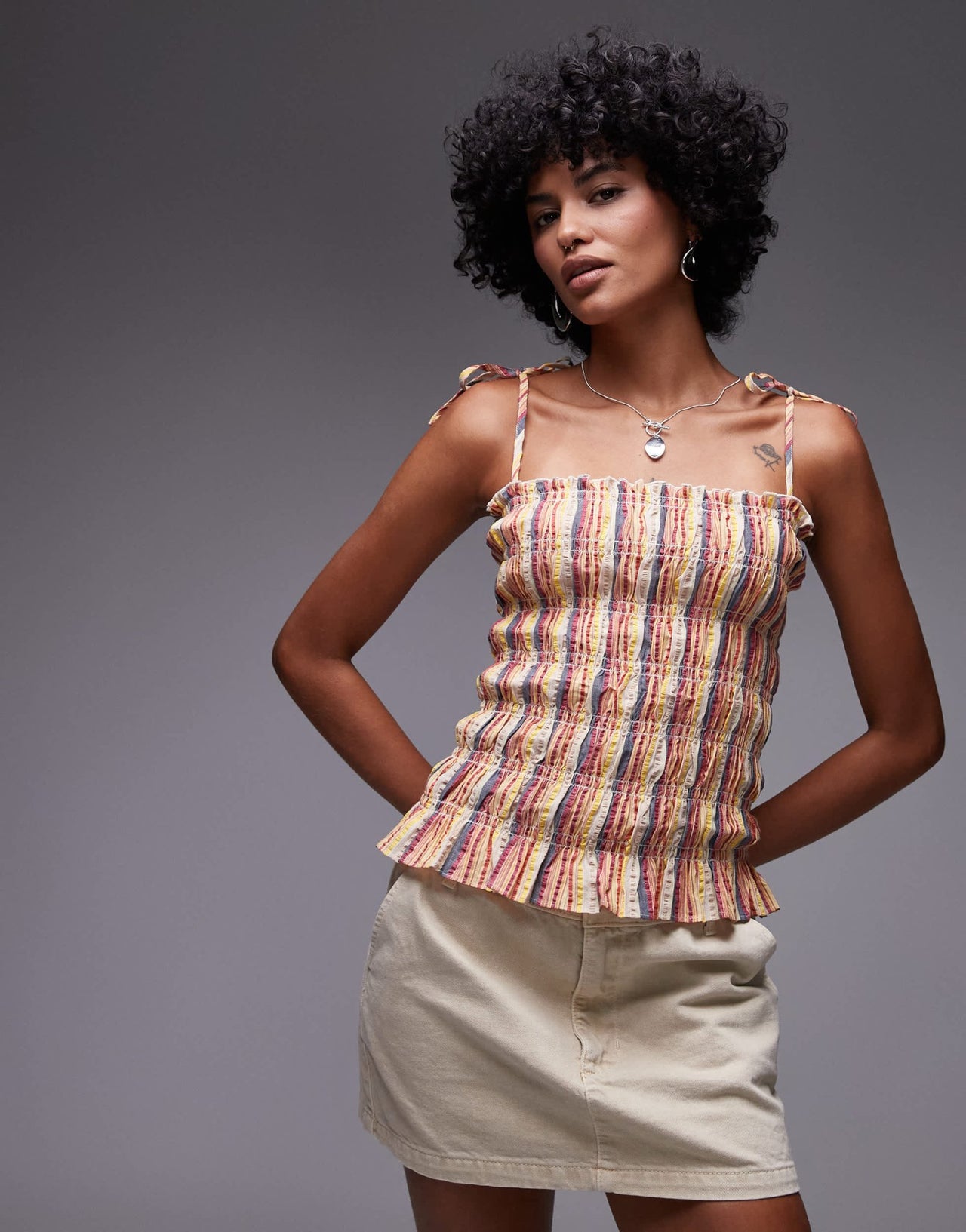 Topshop shirred cami in rainbow stripe - ASOS Sample Sale