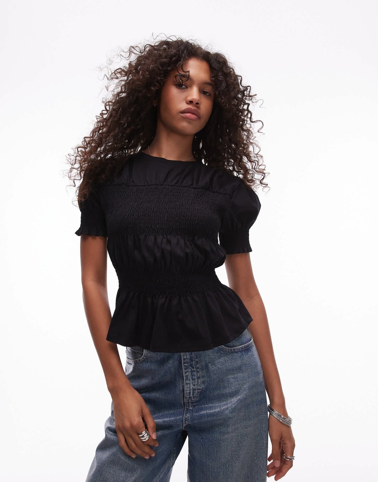 Topshop shirred panel tee in black - ASOS Sample Sale