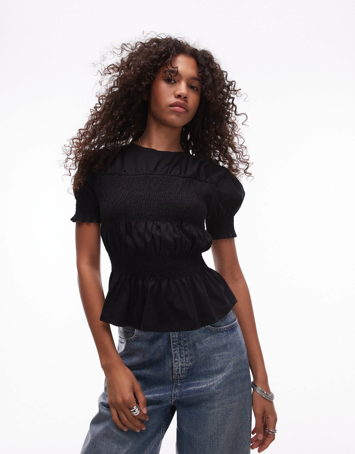 Topshop shirred panel tee in black - ASOS Sample Sale