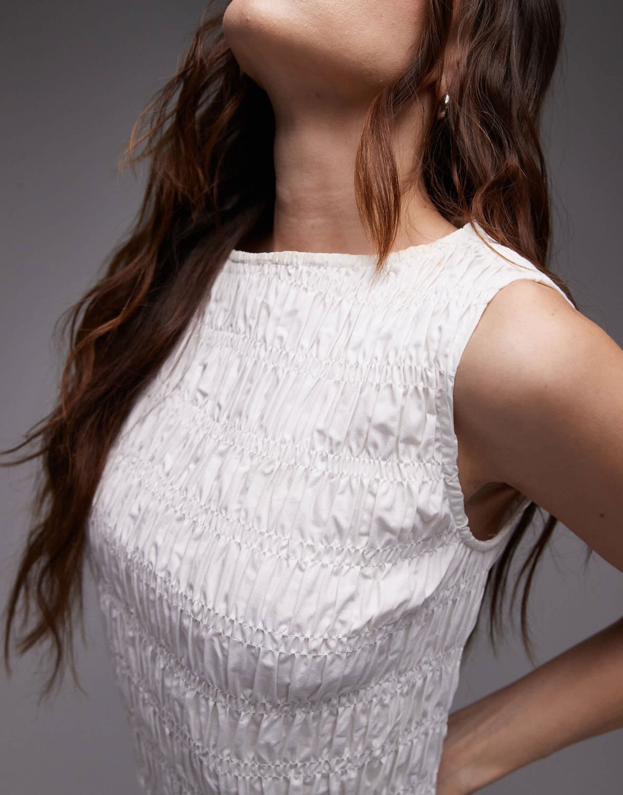 Topshop shirred poplin mini dress in white - ASOS Sample Sale