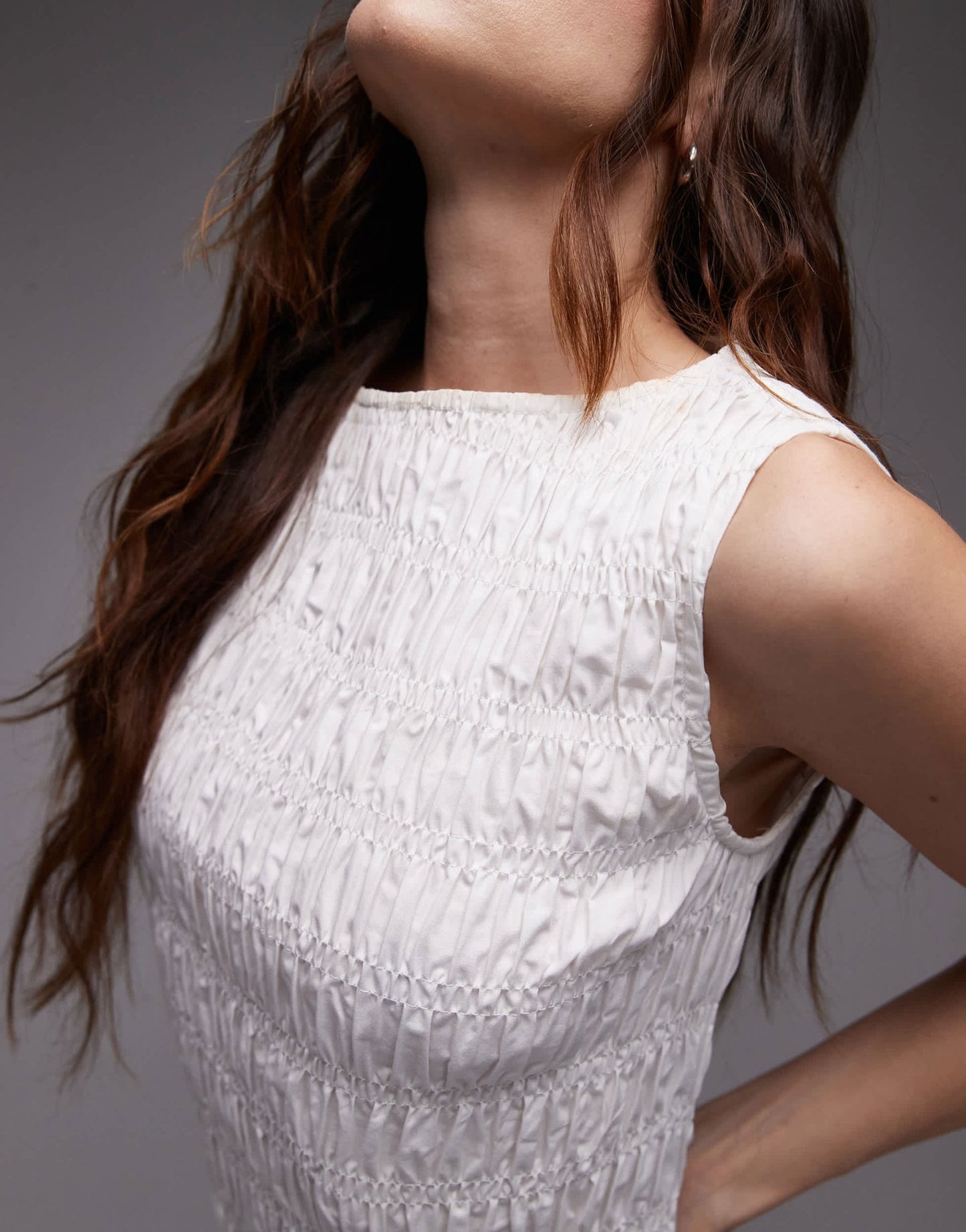 Topshop shirred poplin mini dress in white - ASOS Sample Sale