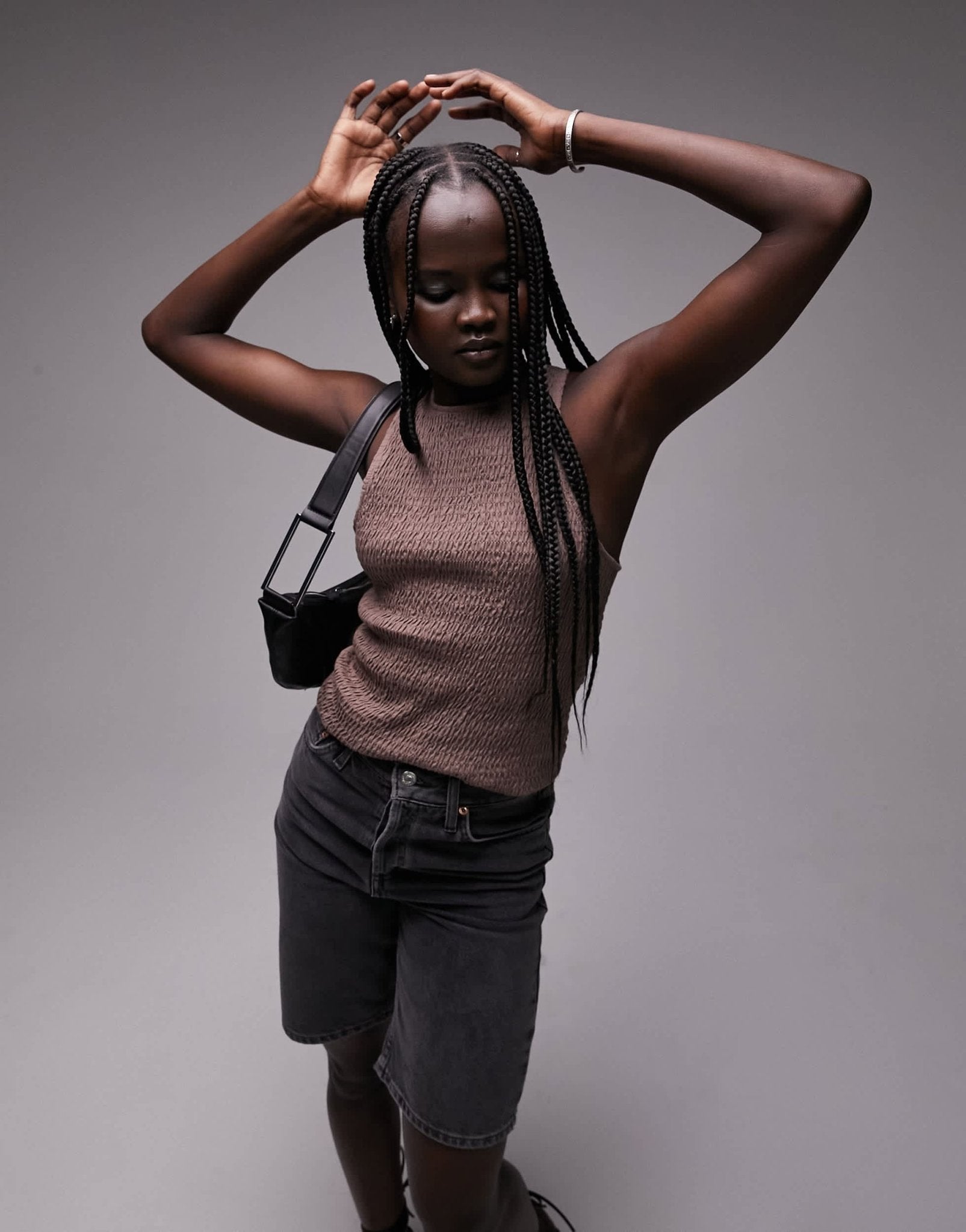 Topshop shirred racer vest in taupe - ASOS Sample Sale