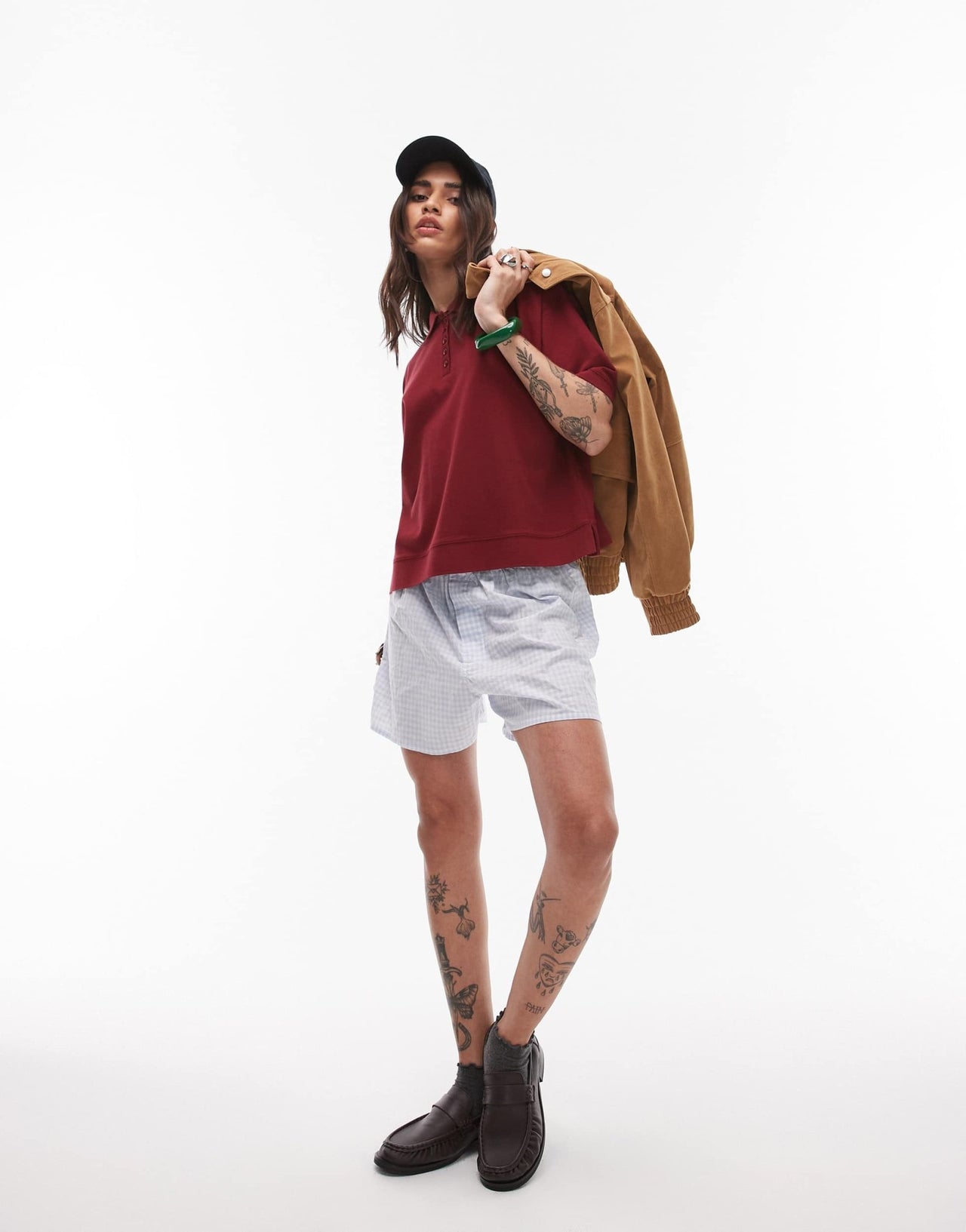 Topshop short sleeve boxy polo in burgundy - ASOS Sample Sale