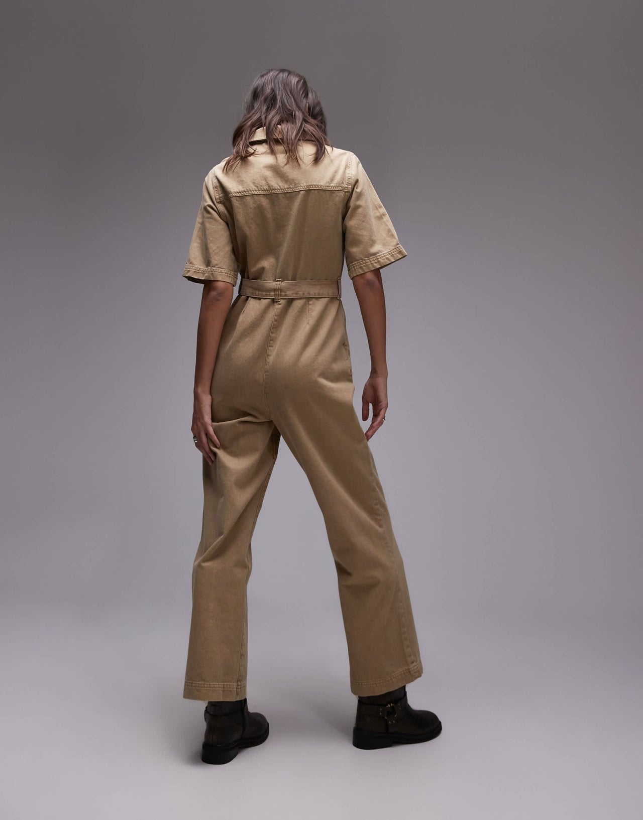 Topshop short sleeve jumpsuit in stone - ASOS Sample Sale
