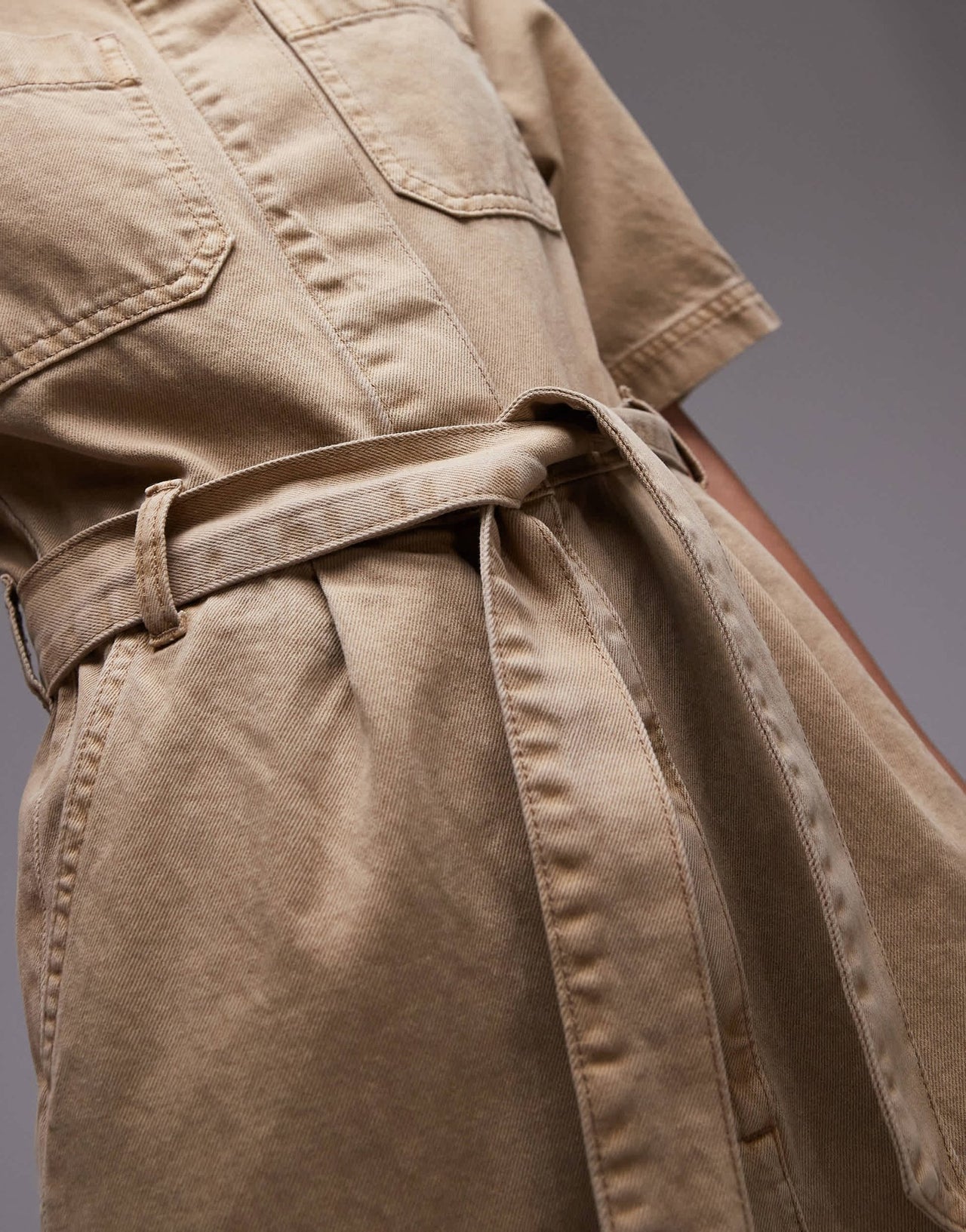 Topshop short sleeve jumpsuit in stone - ASOS Sample Sale