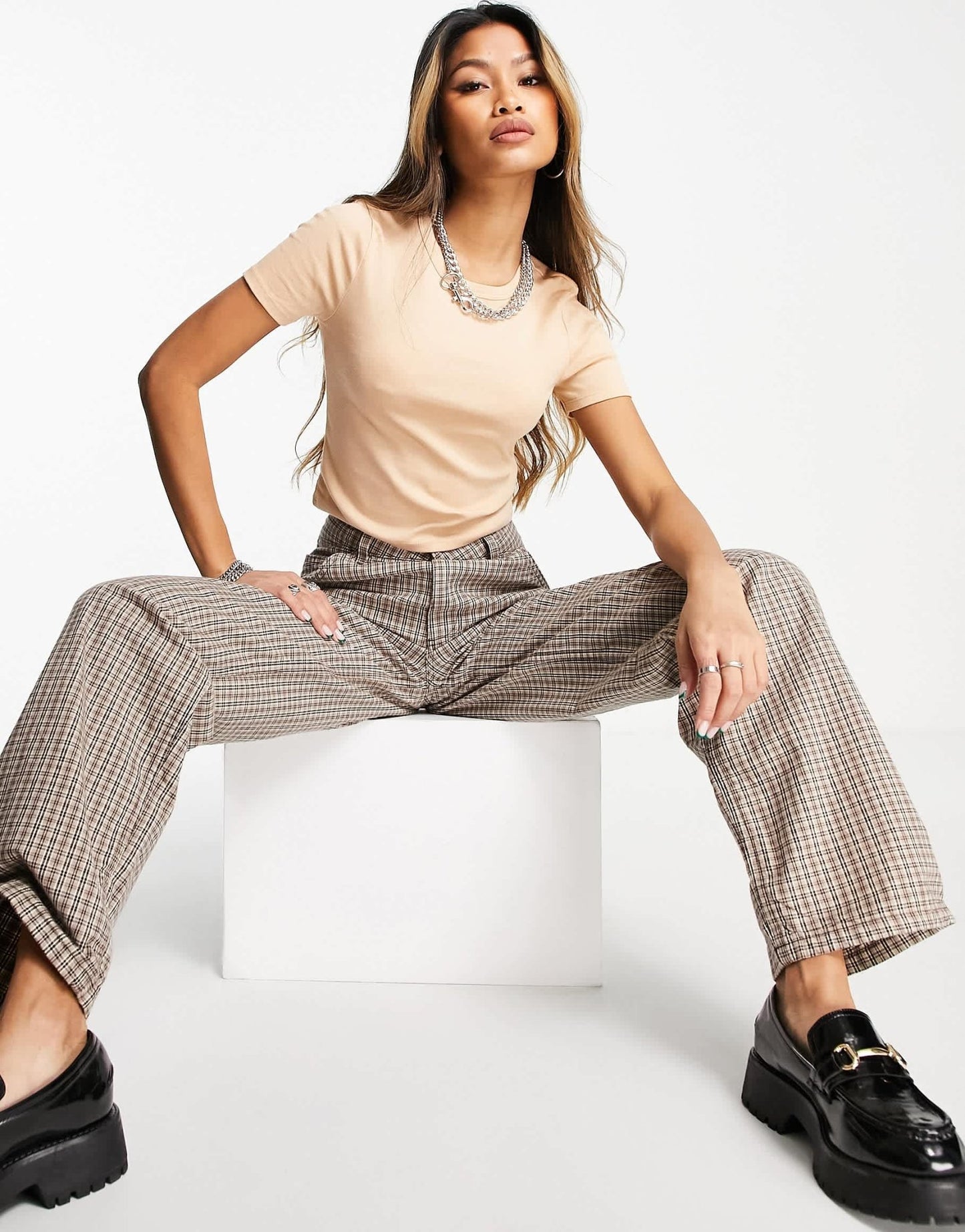 Topshop shrunken everyday t-shirt in stone - ASOS Sample Sale