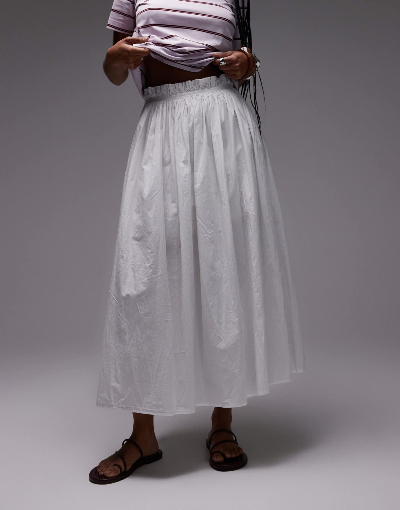 Topshop side zip crinkle cotton laundered full skirt in ivory - ASOS Sample Sale