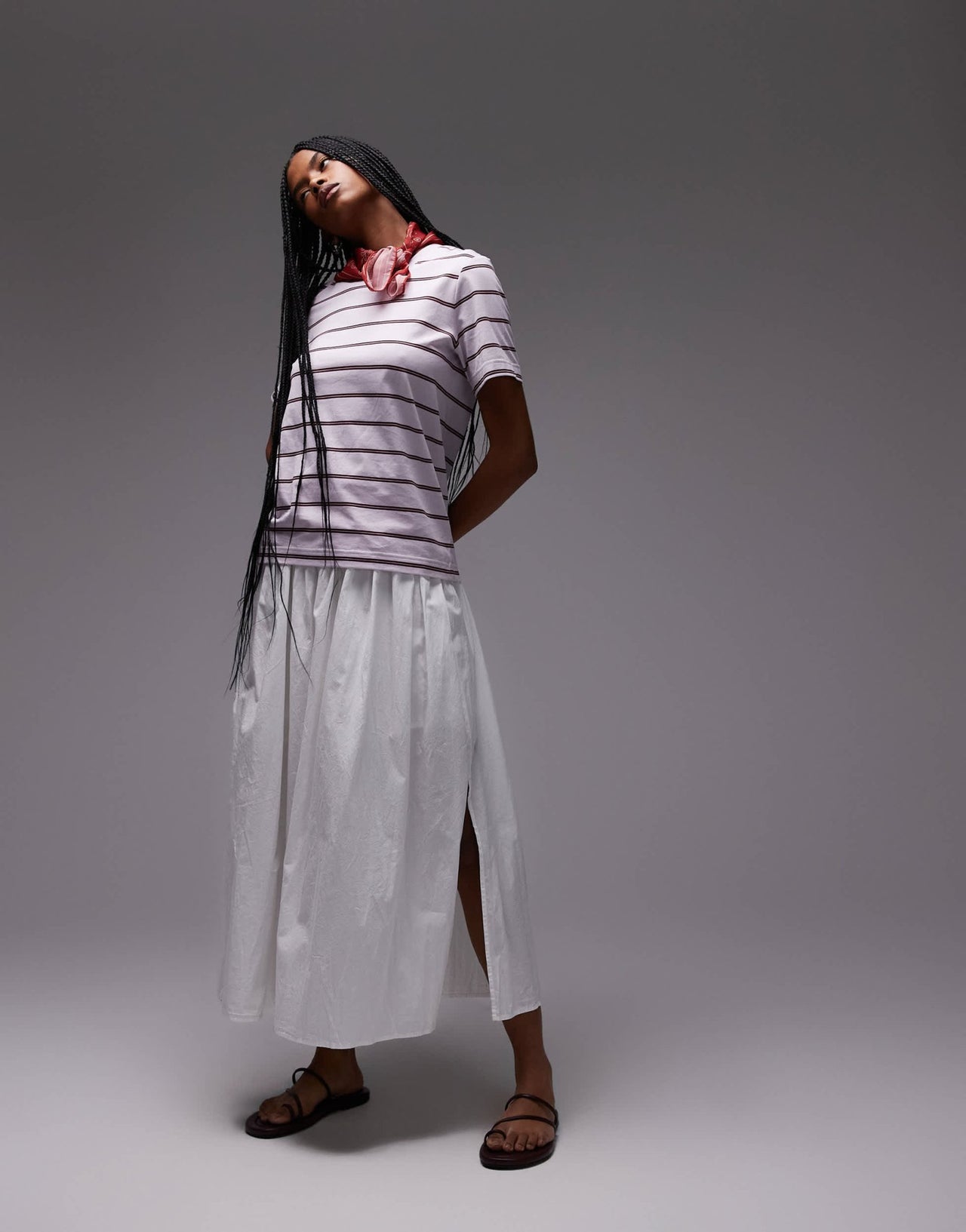 Topshop side zip crinkle cotton laundered full skirt in ivory - ASOS Sample Sale